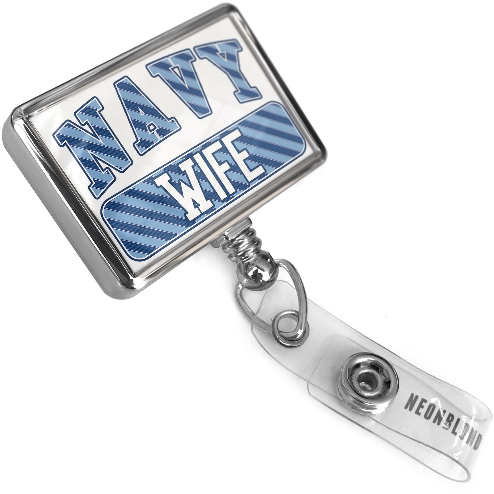 Retractable ID Badge Reel with Bulldog Clip - Navy Blue Stripes for Nurses & Teachers