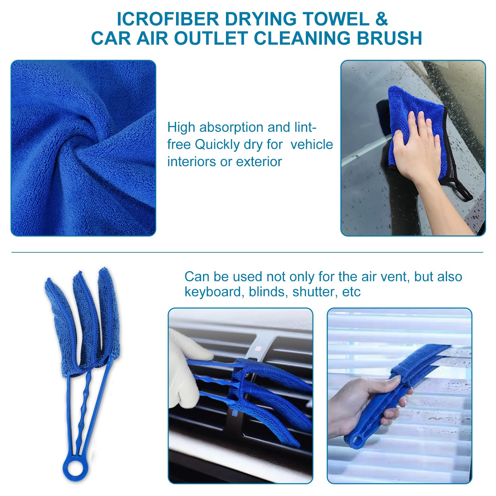 13-Piece Premium Car Detailing Kit - Interior & Exterior Cleaning Set with Detailing Brushes, Wire Brush, Air Vent Brush, Microfiber Towel & Wheel Brush - Perfect for Car Wash, Dashboard & Vent Cleaning