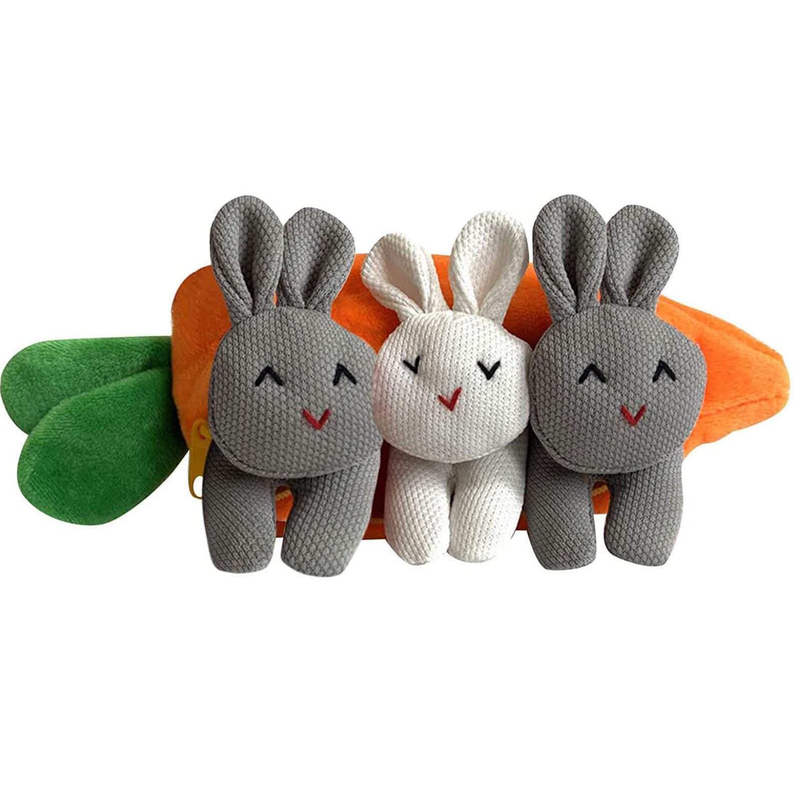 2022 Easter Bunny Toy - Hide & Seek Plush Bunnies in Carrot Pouch | 3 Adorable Rabbit Dolls with Zipper | Cute Easter Gift for Kids & Adults | Perfect for Easter Decorations, Party Favors & Surprise Gifts