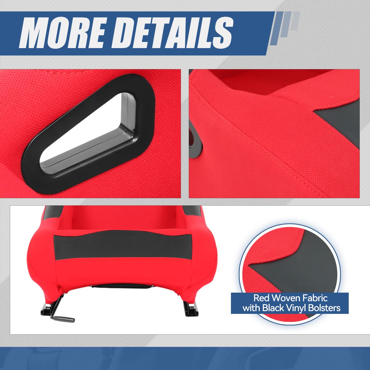 Auto Dynasty Universal Racing Bucket Seats - Pair of Reclinable Woven Fabric/Vinyl Seats with Bottom Mount Sliders & 4-Point Harness Compatibility - 36