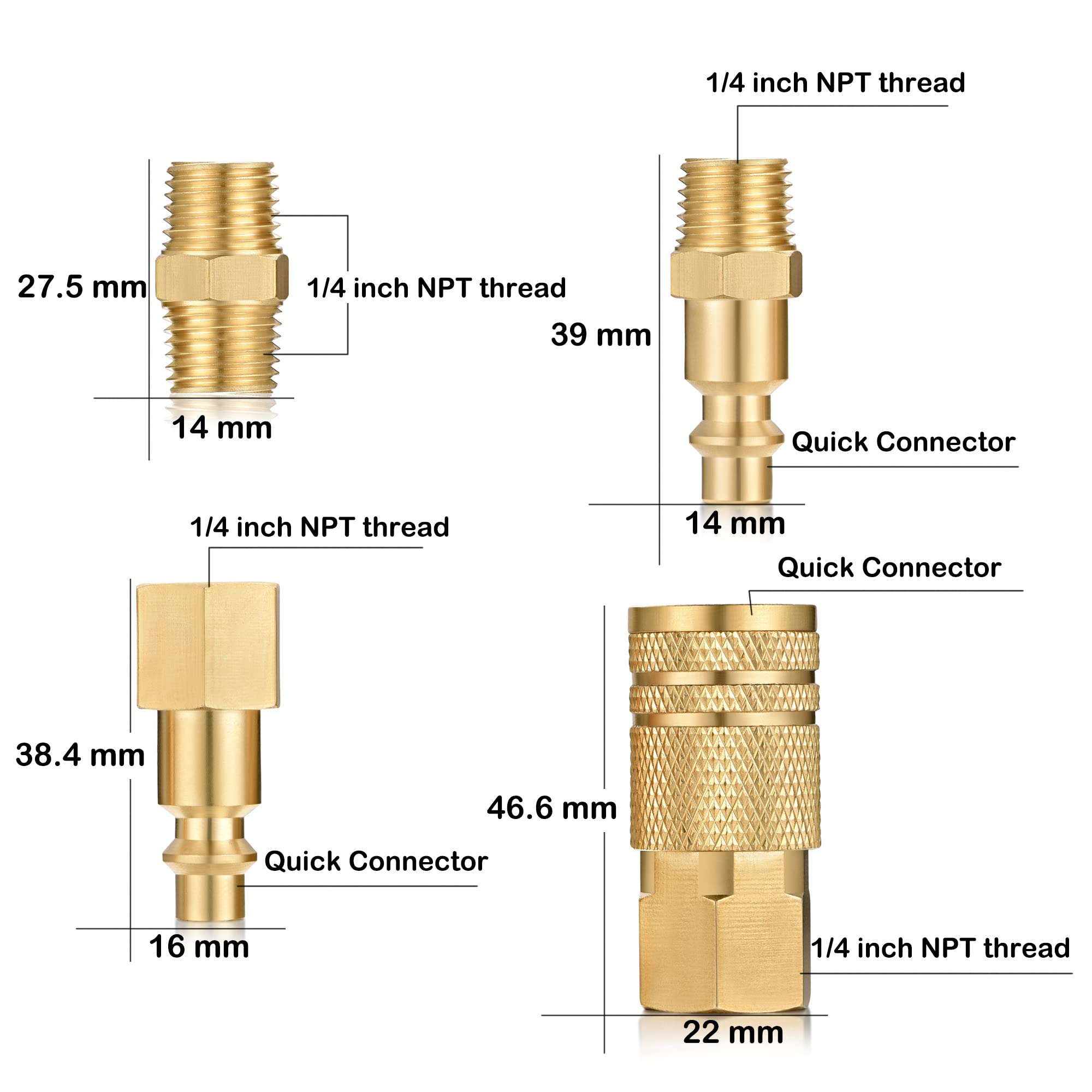 1/4 Inch NPT Industrial Brass Air Coupler and Plug Kit - 4-Piece Quick Connect Air Hose Fittings for Pneumatic Tools, Compressors & Air Systems | Perfect for Workshops, Garages & Industrial Applications