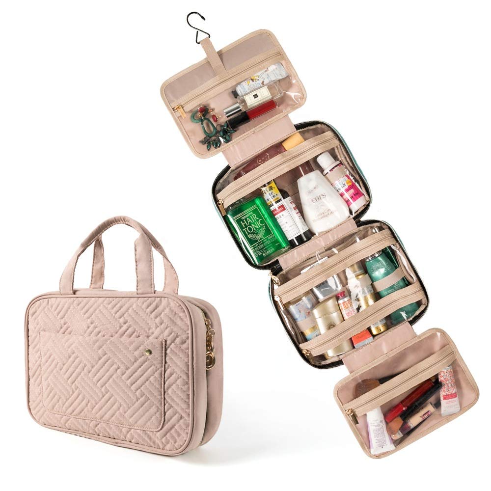 Waterproof Hanging Travel Toiletries Bag for Women - Pink Cosmetic & Makeup Organizer with Hooks | Perfect for Bathroom, Gym, Camping & Air Travel