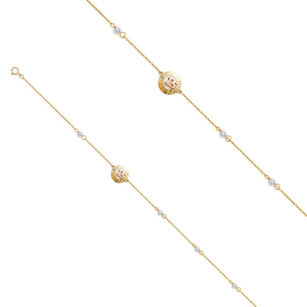 14K Tri-Color Gold Chain Bracelet for Women & Men - 7+1