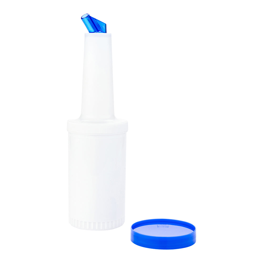 Bar Lux 1 Quart Plastic Quick Pour Storage Container Bottle with Blue Spout and Lid - 3.5