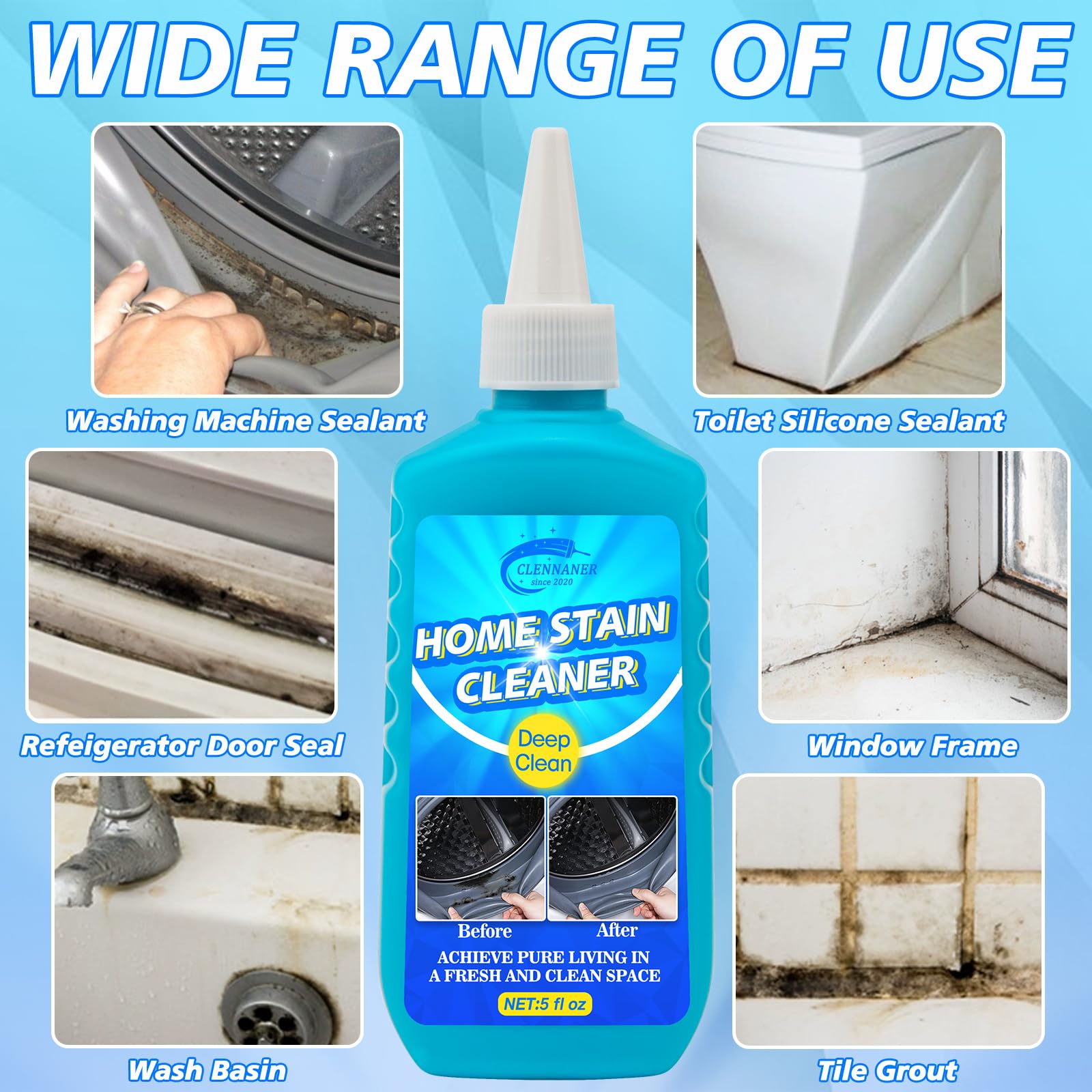 2 Pack Home Cleaning Gel - Powerful Washing Machine Cleaner & Grout Cleaner for Tiles, Bathroom, Kitchen, Refrigerator & Sink | Deep Cleans Grout Lines, Removes Stains & Odors | Perfect for Household & Appliance Maintenance