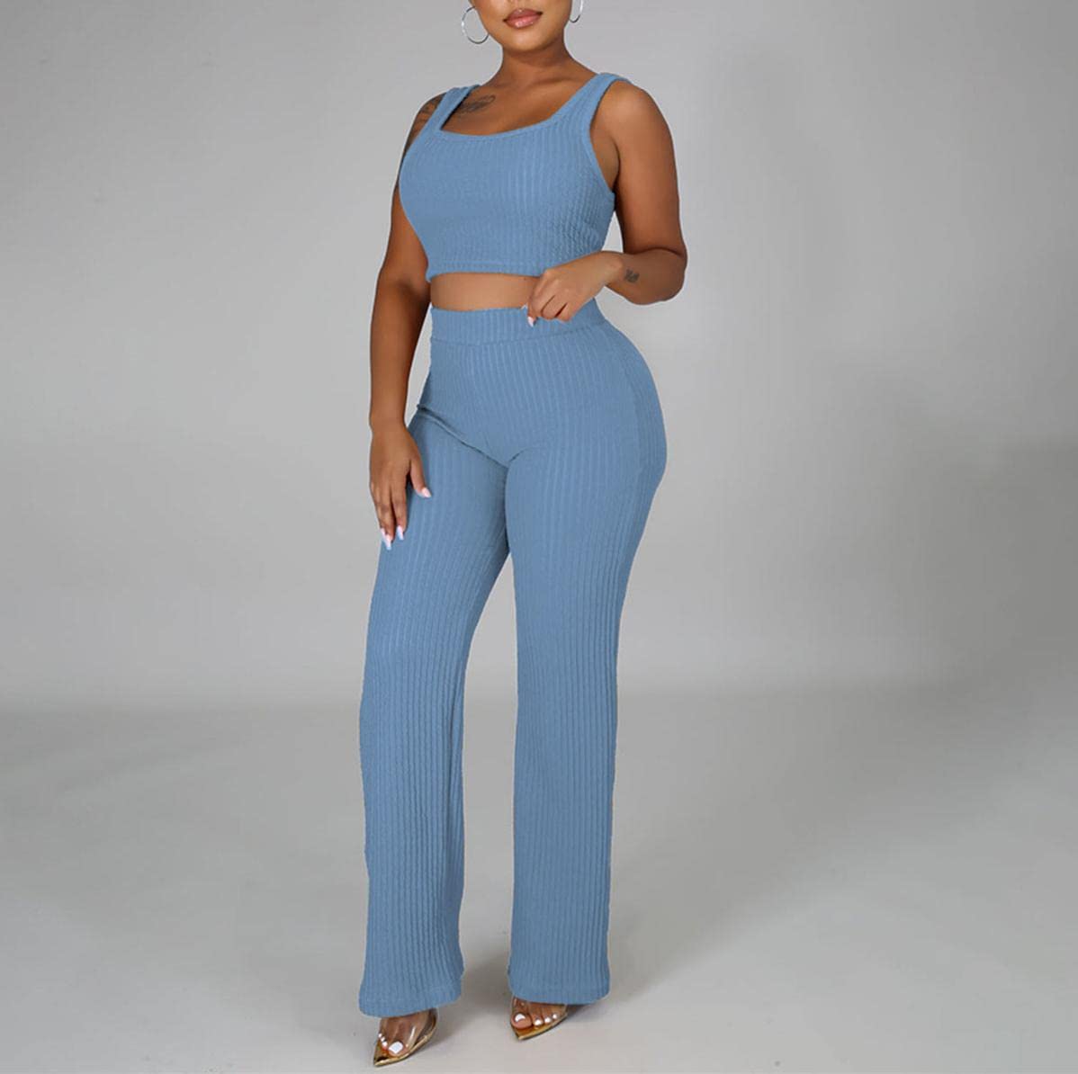 Women's 2 Piece Casual Outfit Set - Sleeveless Crop Top & High Waist Lounge Pants | Summer Athleisure Wear for Yoga, Gym, Running & Street Fashion