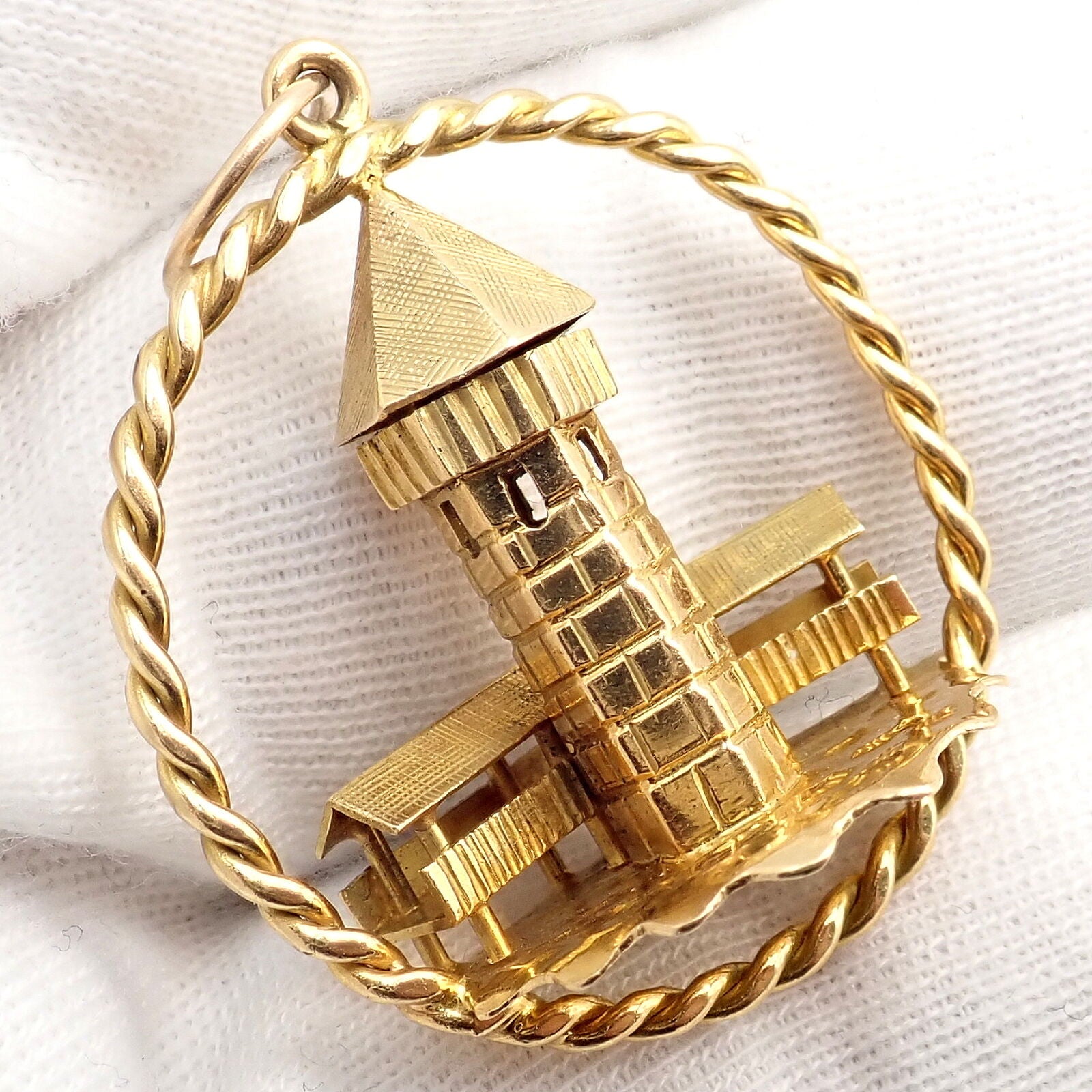 Vintage Gubelin 18k Yellow Gold Tower Charm Pendant - Rare Collectible Jewelry for Necklace Layering & Gift Giving