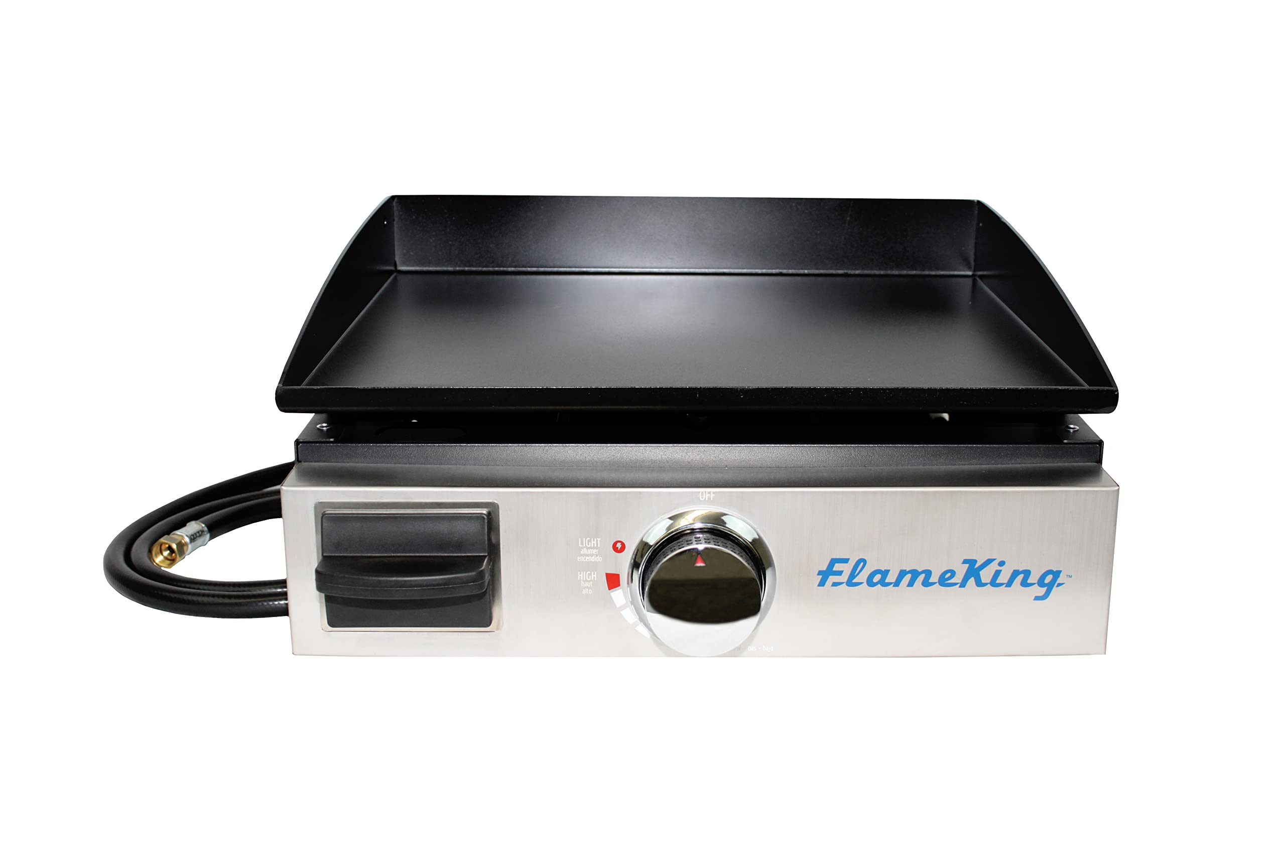 Flame King 17-Inch Flat Top Griddle for BBQ Grill with Regulator - Propane Gas Griddle for RV Pullout Kitchen - Perfect for Outdoor Cooking, Camping & Tailgating