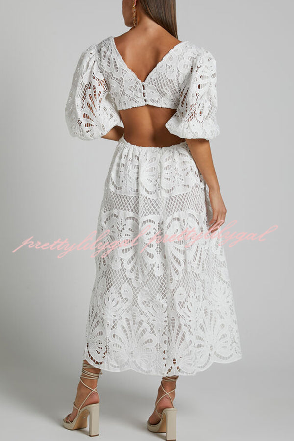 Elegant Solid Color V-Neck Lace Maxi Dress for Women - Sexy Hollow Out Waistless Long Dress for Summer, Beach, Party & Evening Wear