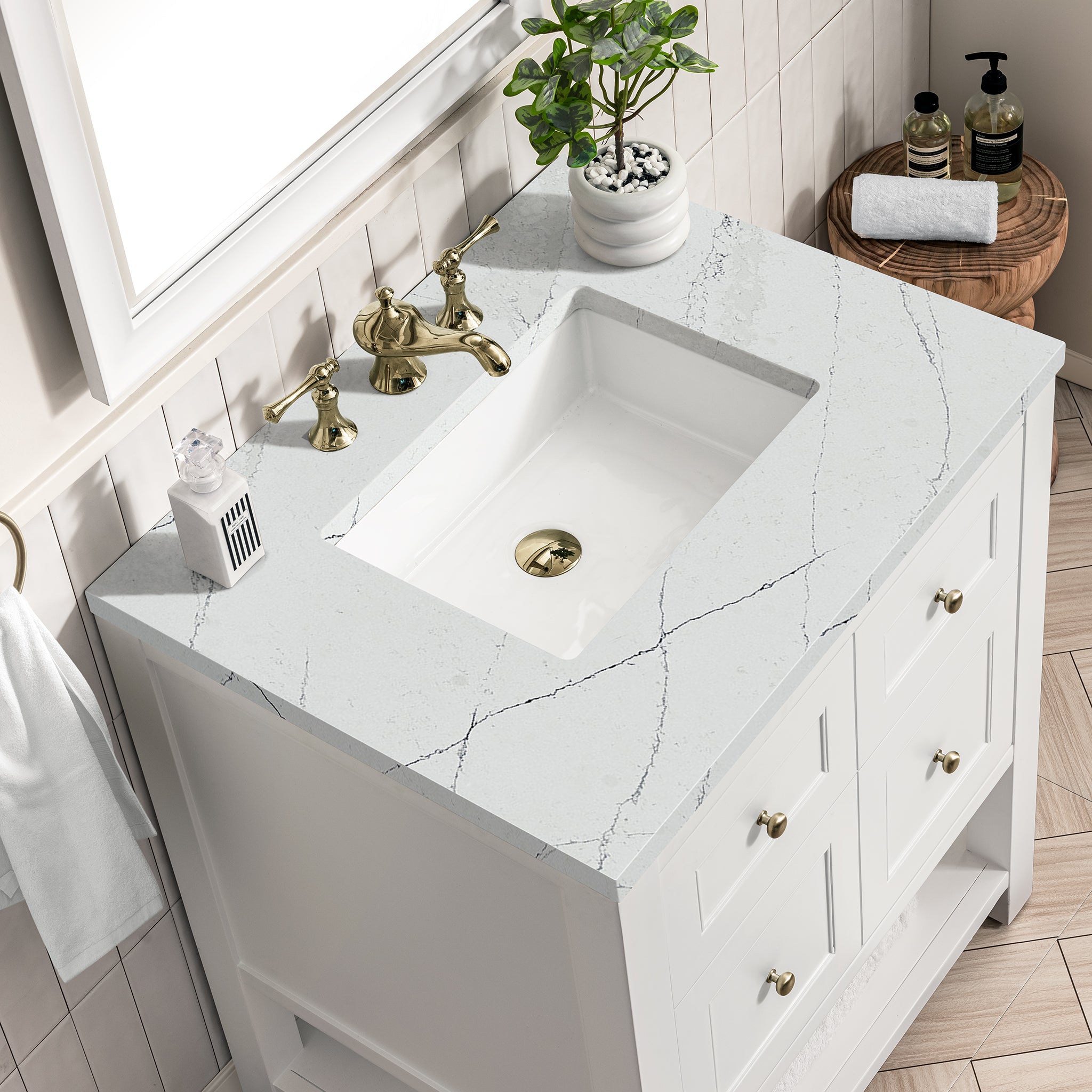 Breckenridge 30 Inch Single Bathroom Vanity with Bright White Finish & 3CM Ethereal Noctis Quartz Countertop - Perfect for Modern Master Bathrooms & Guest Powder Rooms