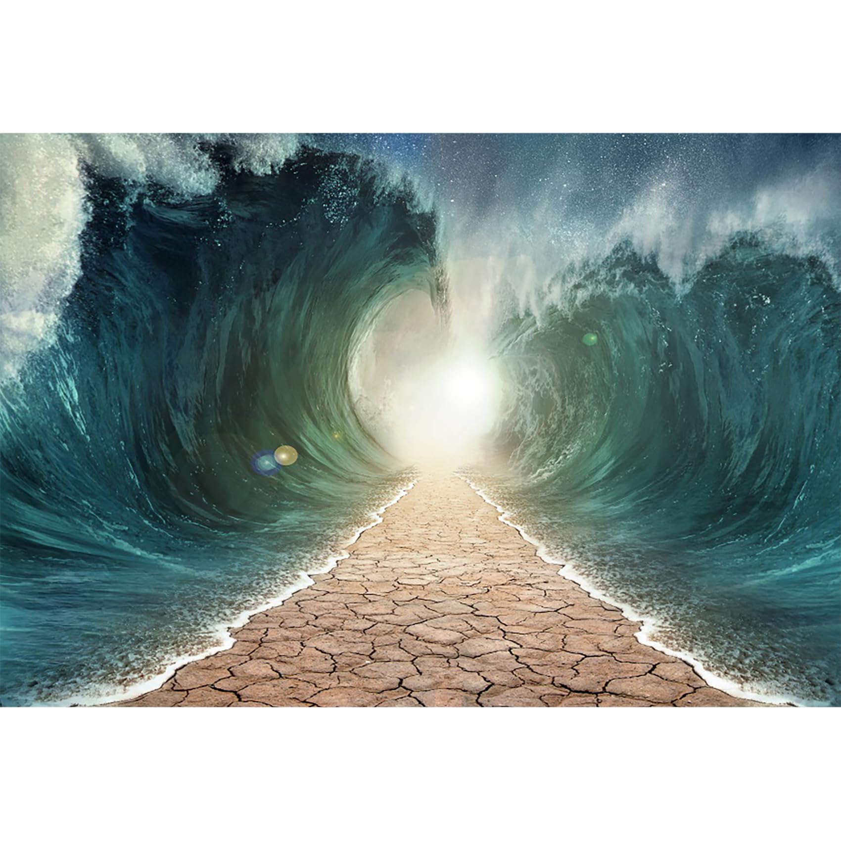 Baocicco 22x10ft Moses Divided Sea Pathway Photography Backdrop - Religious Background for Judaism, Catholic & Christian Churches - Perfect for Easter, Holy Day Festivals, Portrait Studio & Religious Events