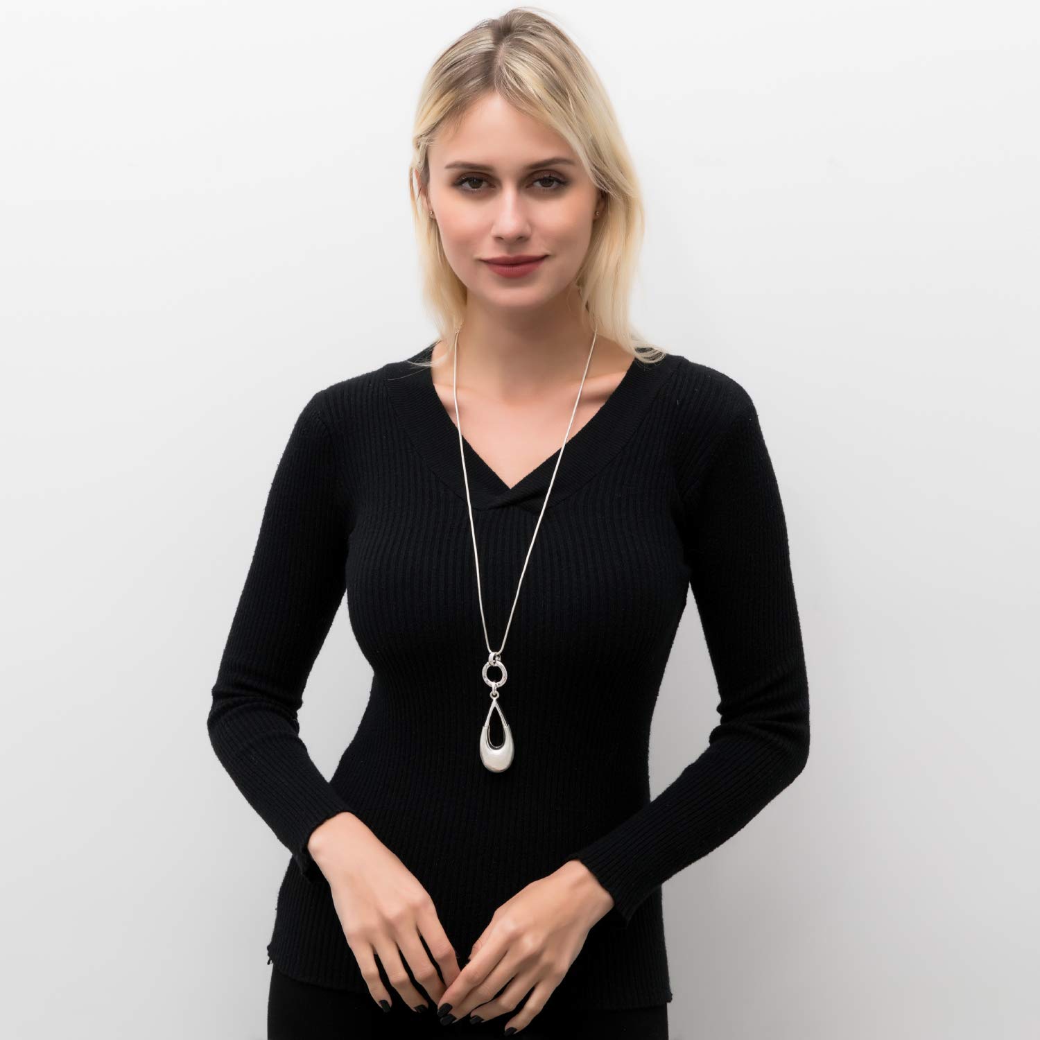 Elegant Long Layered Necklace for Women - Bohemian Silver Chain with Waterdrop Pendant, Gift Box Included | Perfect for Sweater Season, Boho Outfits & Special Occasions
