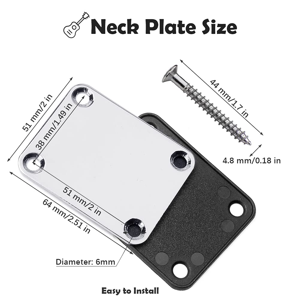 Electric Guitar Neck Plate 4-Hole with Screws - Silver Replacement Part for Fender Stratocaster & Bass Guitars | Perfect for DIY Repairs & Upgrades