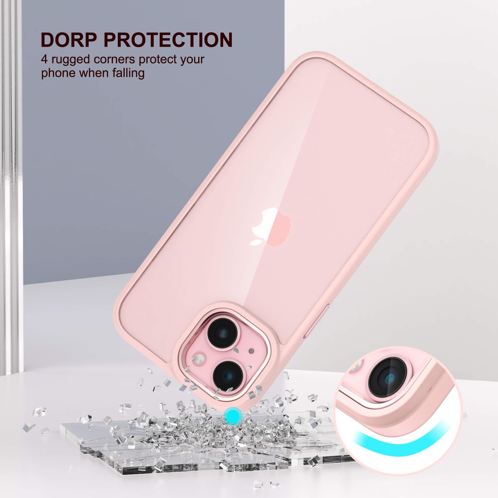 ULAK Clear iPhone 15 Case [6.1 Inch] - Anti-Yellowing Heavy Duty Protection, Shockproof Rugged Cover with Soft TPU & Hard Bumper | Safe Grip Protective Phone Cover for Women & Men - Perfect for Outdoor Activities, Work & Daily Use (Pink)