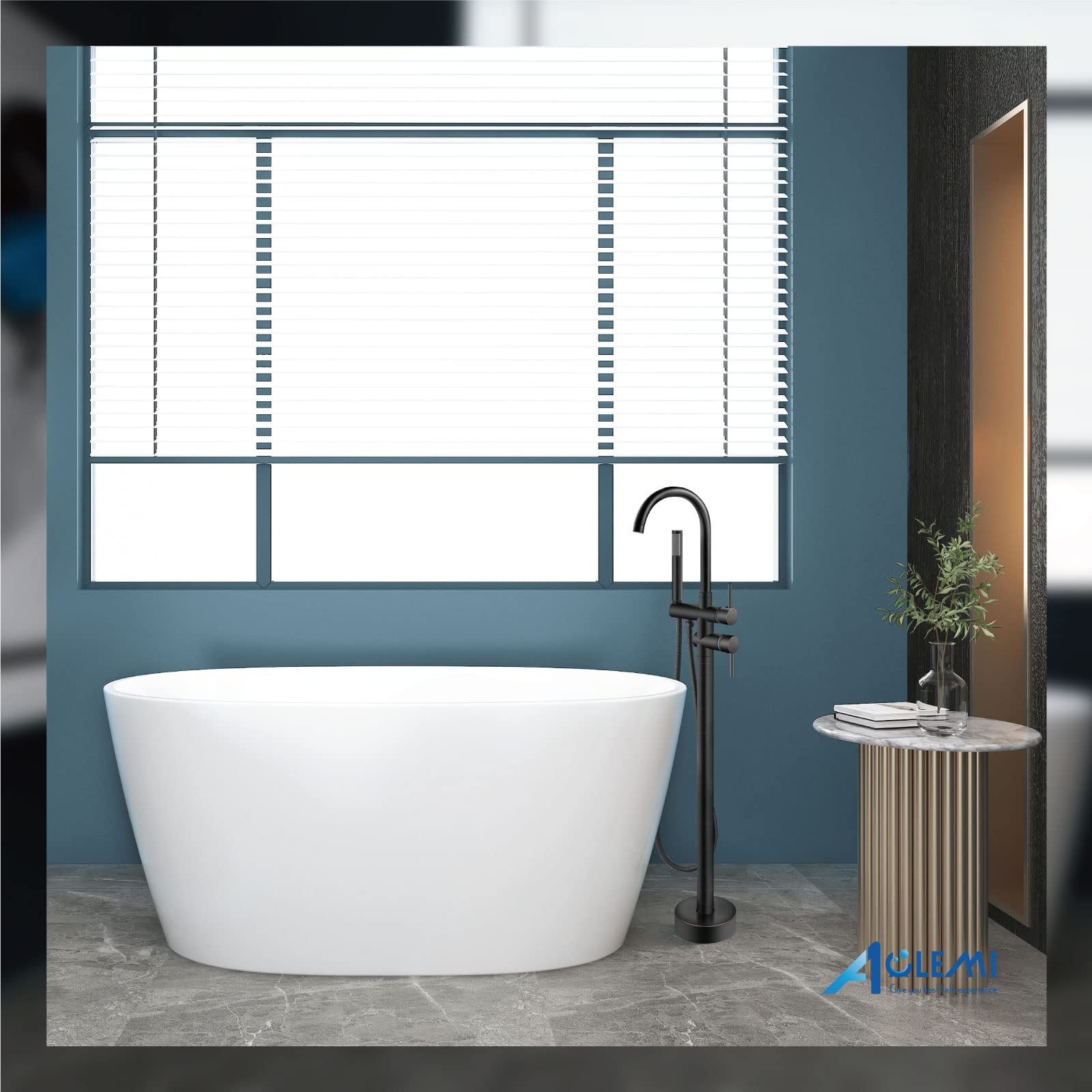 Aolemi Freestanding Bathtub Faucet - Oil Rubbed Bronze Floor Mount Tub Filler with High Flow Swivel Gooseneck Spout & Handheld Shower Mixer | Perfect for Modern Bathroom, Spa, and Luxury Home Decor