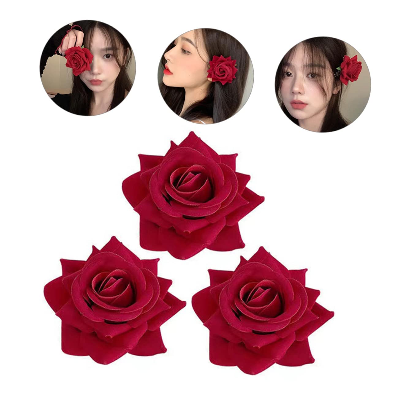 Beaupretty 6 Pcs Rose Hair Clips for Women - Floral Barrettes, Rose Hairpins, Simulated Fabric Flower Hair Clips, Wedding Bridal Accessories, Girls Tiaras & Bang Clips (Red) - Perfect for Weddings, Parties, Prom & Everyday Styling