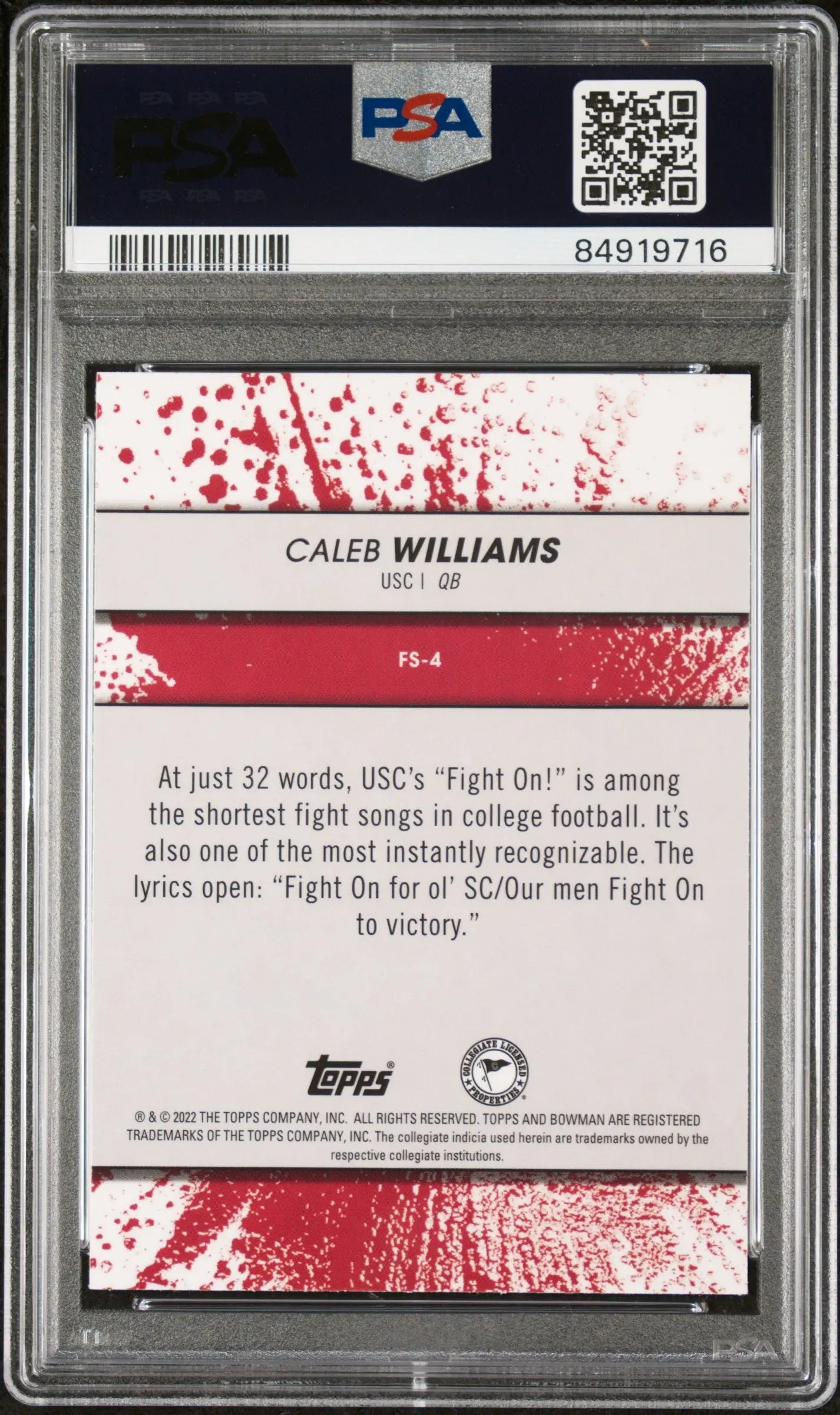 2022 Bowman's Best Caleb Williams University Fight Song Speckle Refractor PSA 10 - Rare Football Trading Card for Collectors & Sports Fans