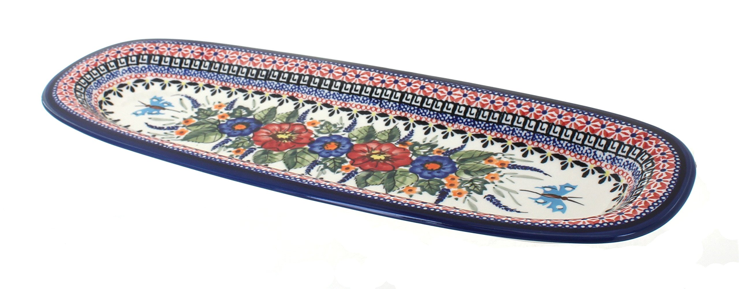Handmade Blue Rose Polish Pottery Floral Butterfly Large Bread Serving Platter - Perfect for Rustic Dining, Wedding Gifts & Farmhouse Kitchen Decor