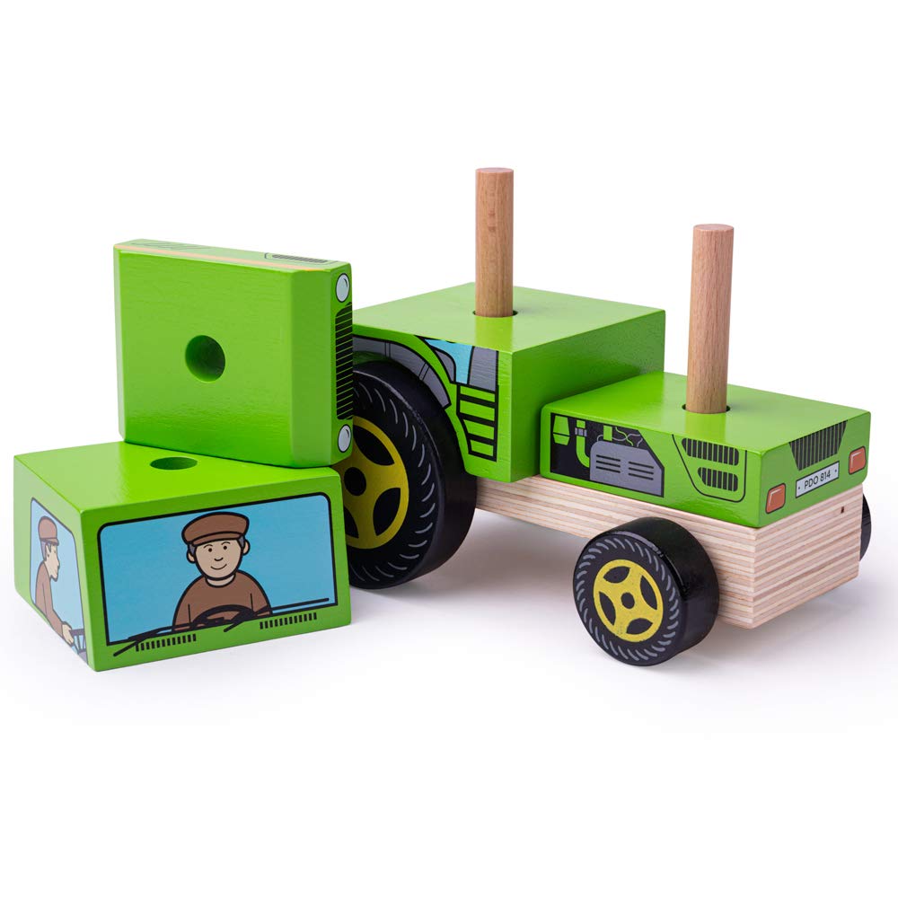 Bigjigs Toys Wooden Stacking Tractor Toy for Kids - Educational Stacking Blocks, Farm Vehicle Playset for Toddlers - Perfect for Early Learning, Motor Skills Development & Imaginative Play