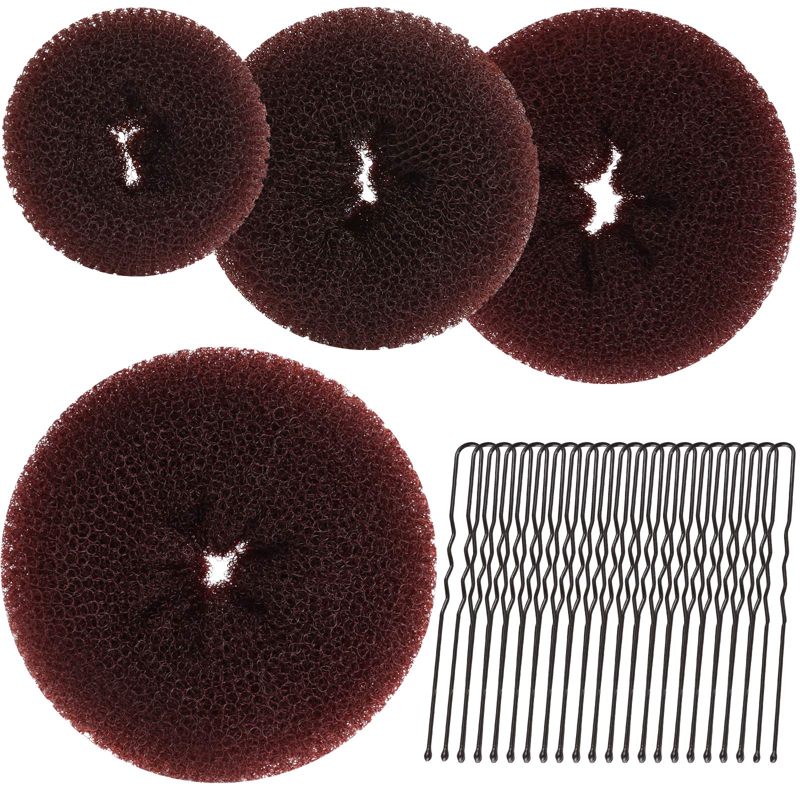 4PCS Hair Bun Maker for Women - Brown Hair Donut for Perfect Buns & Updos - Great for Ballet, Gym, Work & Everyday Hairstyles