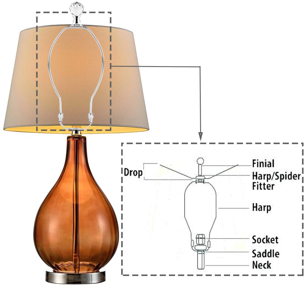 ECUDIS 8 Inch Detachable Lamp Harp Holder - Heavy Duty Lamp Shade Bracket with 3/8 Standard Saddle & Crystal Ball Finial for Table & Floor Lamps (1 Pack) - Perfect for Living Room, Bedroom, and Office Lighting Decor