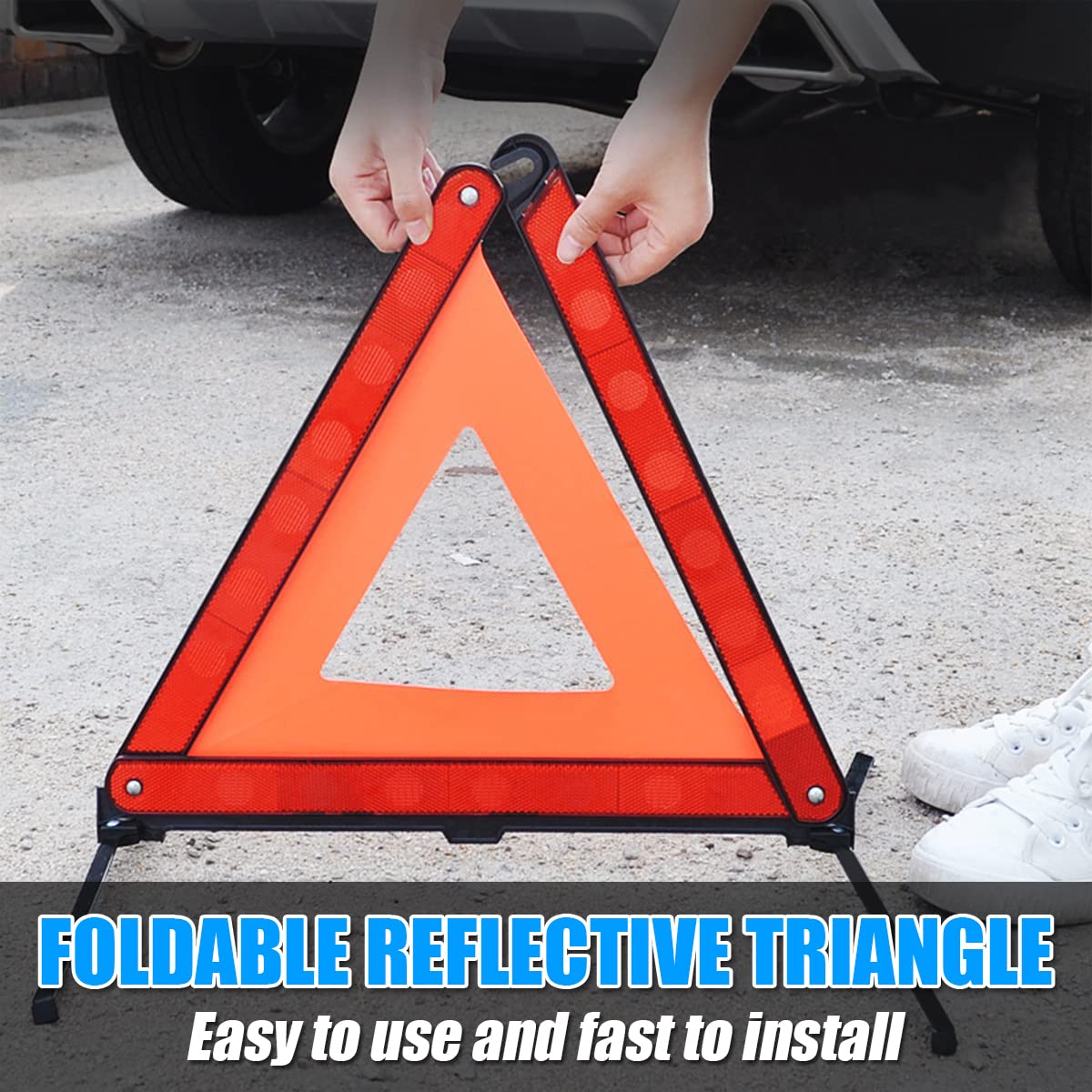 Foldable Reflective Warning Triangles for Cars - Emergency Road Safety Kit for Vehicle Breakdown & Slow Moving Vehicles | Ideal for Roadside Emergencies, Truck Safety & Hazard Visibility
