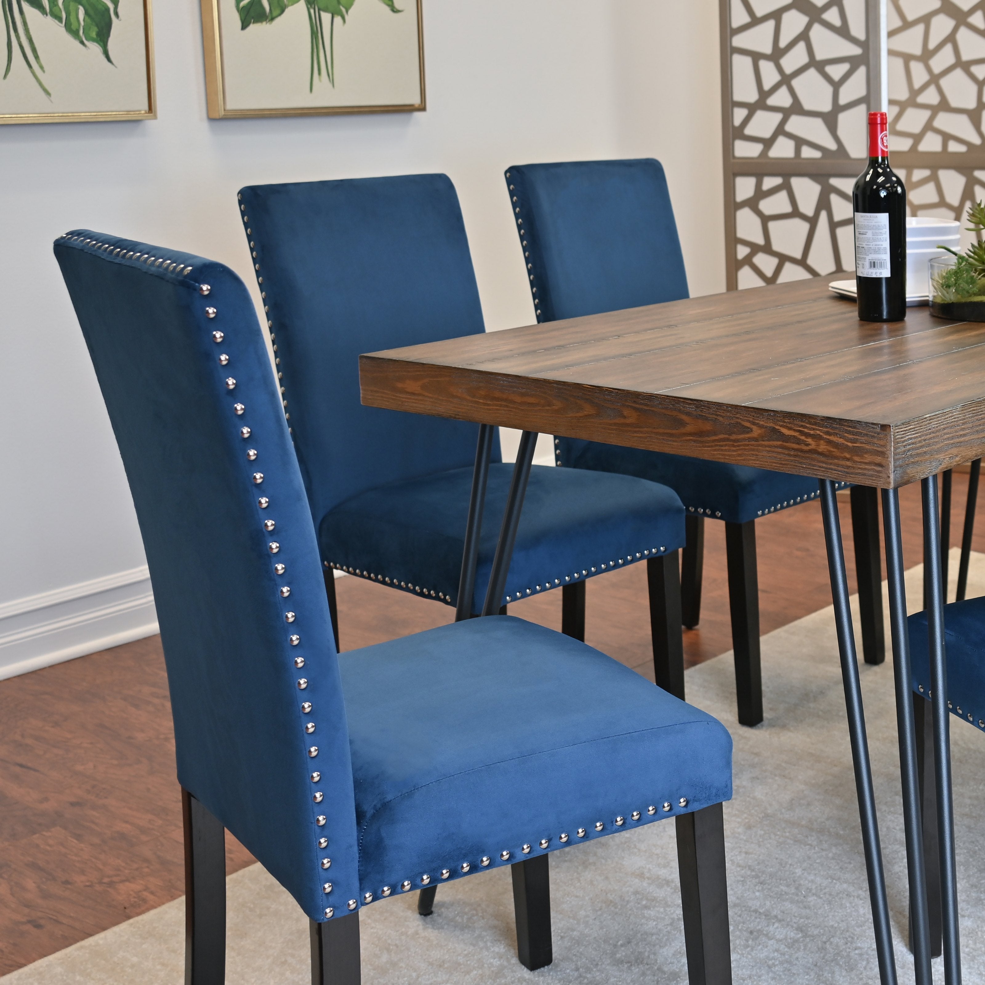 Roundhill Furniture Ashzo 7-Piece Dining Set with Hairpin Leg Table and 6 Chairs | Modern Kitchen & Dining Room Furniture for Family Gatherings & Entertaining
