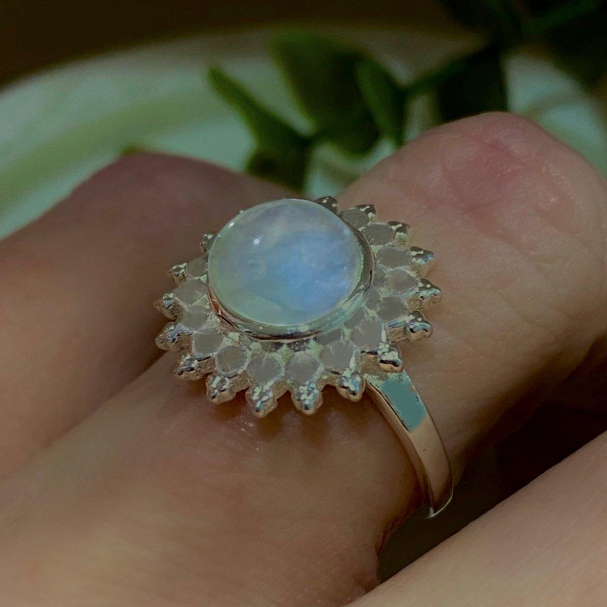 Bohemian Sunflower Moonstone Ring for Women - Handmade Sterling Silver Boho Jewelry - Perfect for Festivals, Weddings & Everyday Wear