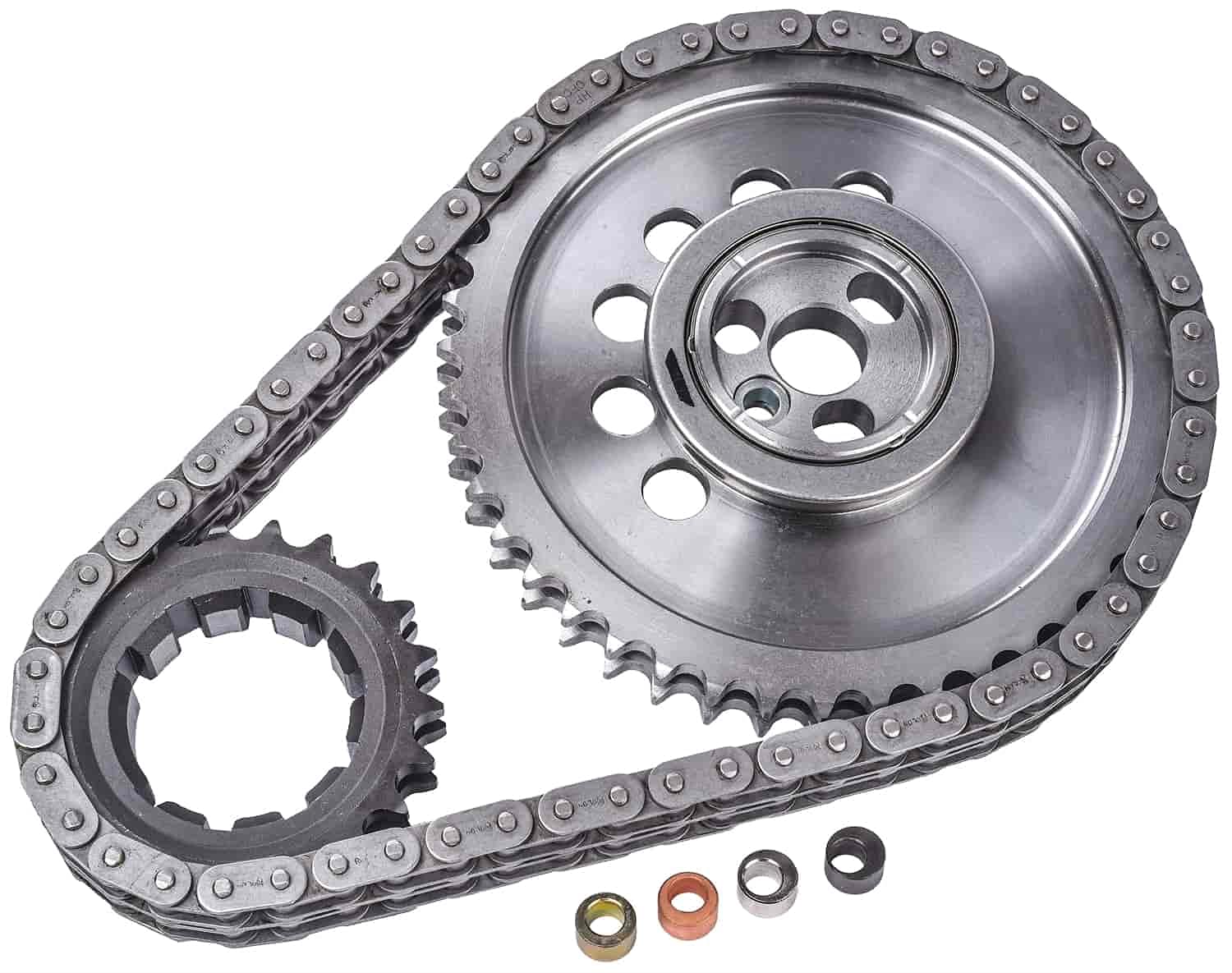 JEGS Double Roller Timing Chain Set for GM LS Series Engines - Adjustable Cam Timing - Compatible with 1 Position Sensor & 3-Bolt Cam Sprocket Design - Perfect for Performance Upgrades & Engine Rebuilds