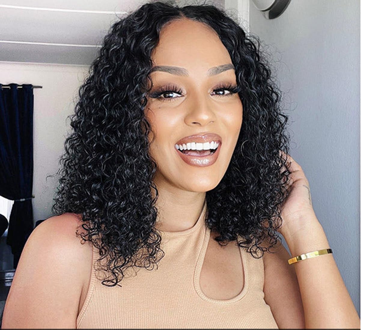 ISEE Glueless Bob Wigs 10 Inch Human Hair - Pre Plucked Water Wave Lace Front Wigs with Transparent Lace Closure | No Glue Needed, Natural Black | Perfect for Daily Wear, Parties & Special Occasions