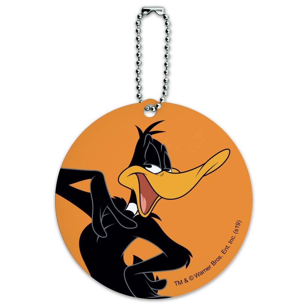Looney Tunes Daffy Duck Round Luggage ID Tag - Cute Suitcase Name Tag for Carry-On Bags - Perfect for Travel Identification & Personalization
