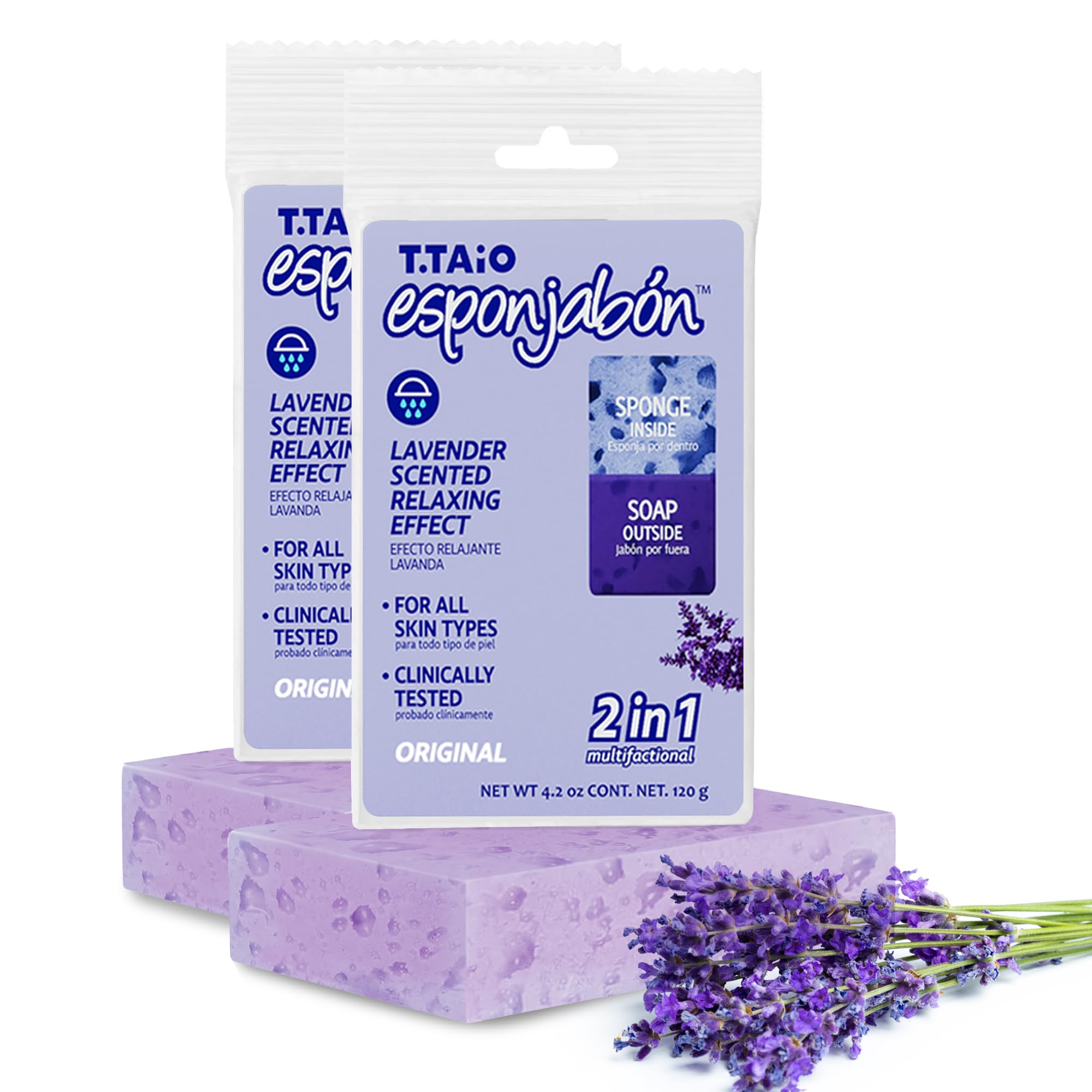 T.Taio Exfoliating Soap Sponge - Deep Cleansing Shower Scrubber for Body & Face - Oil Removal & Dead Skin Exfoliation - Massage & Lather for Feet, Elbows & Back - Bathroom Accessories with Refreshing Lavender Scent - Perfect for Spa Day, Post-Workout Shower & Dry Skin Care Routine