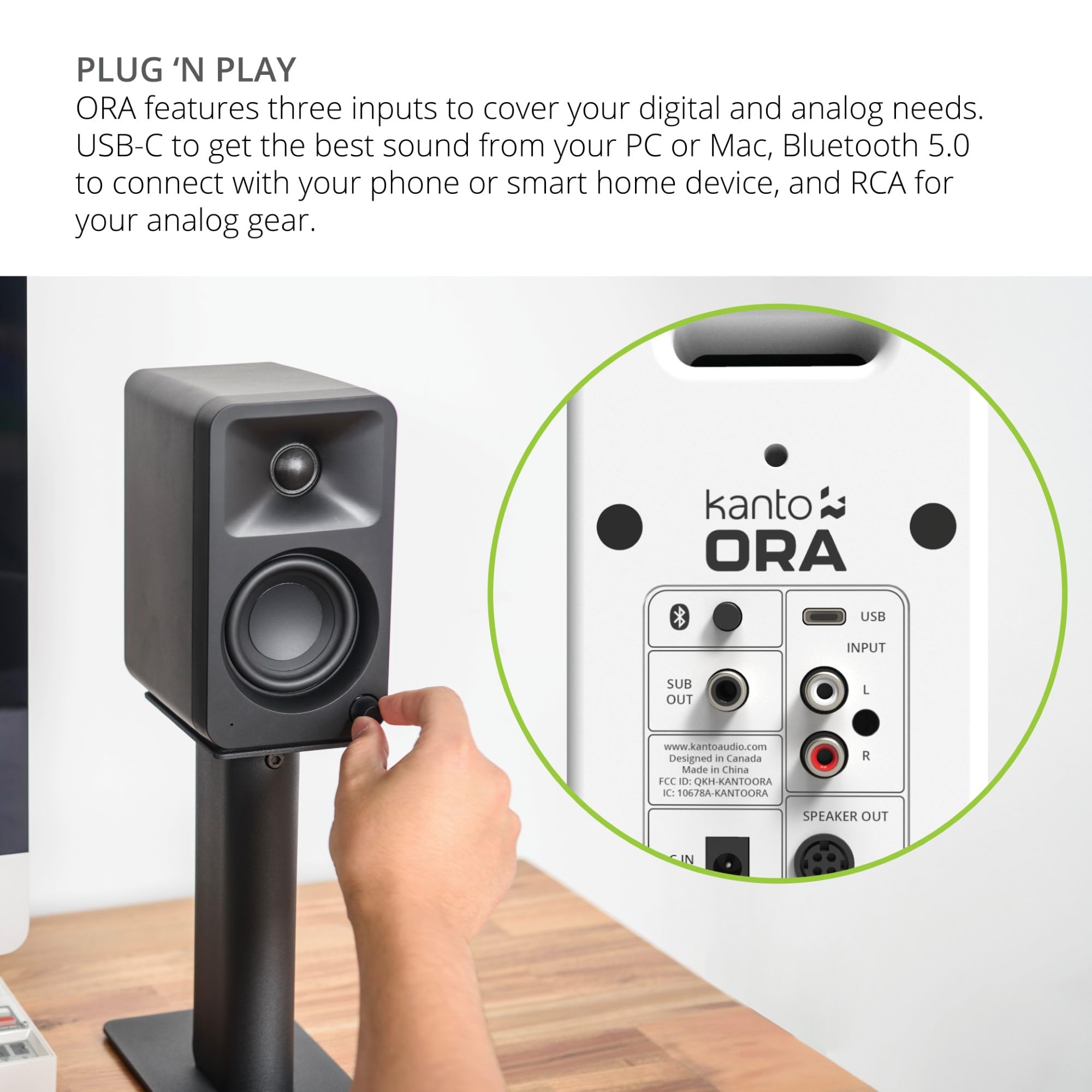Kanto ORAMW 100W Bluetooth 5.0 Computer Speakers with USB-C Input - Bi-Amplified Studio Monitor for PC, Mac, Gaming & Home Audio - High Fidelity Sound with 100Hz Auto Crossover - Perfect for Work, Music & Entertainment (White, Pair)