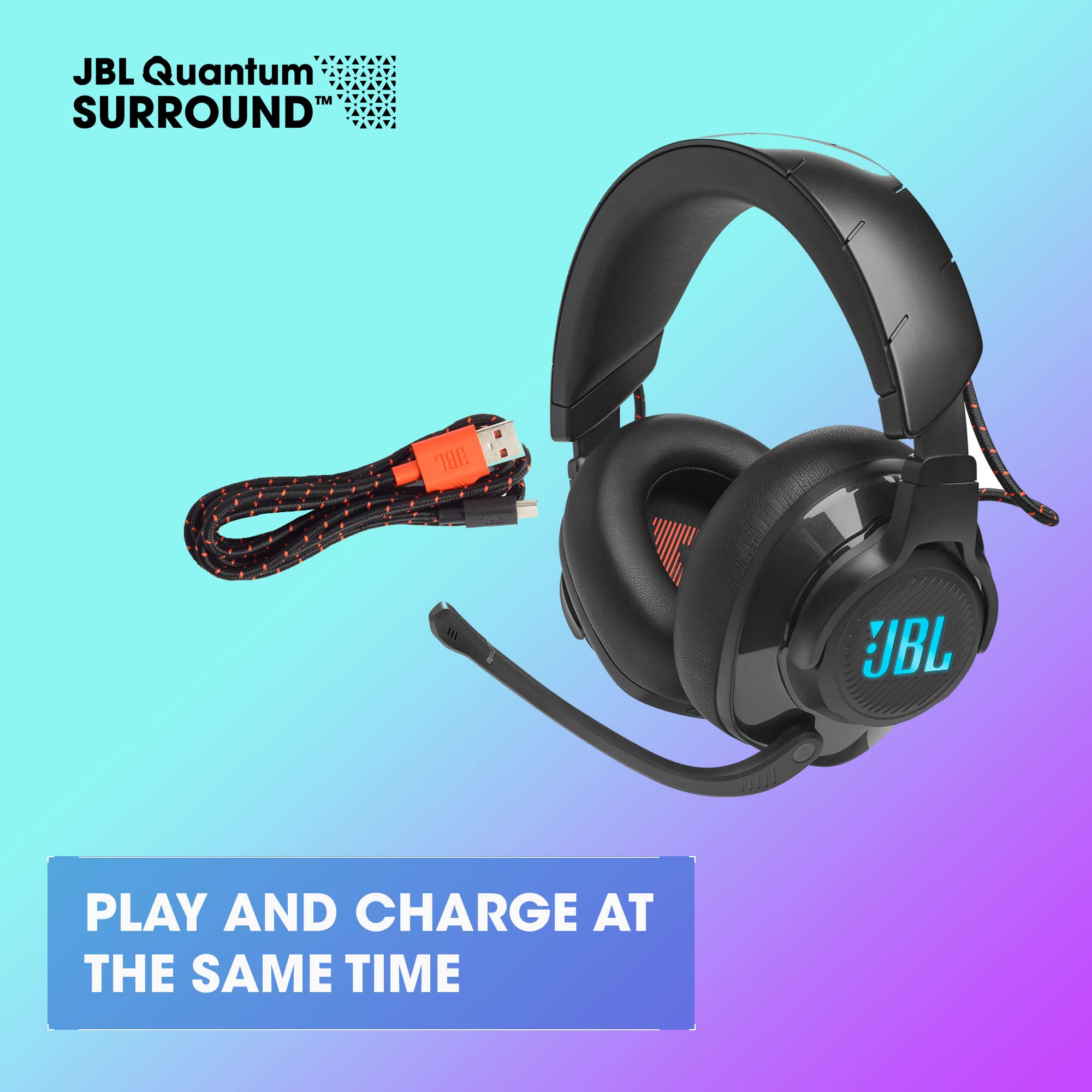 JBL Quantum 610 Wireless Gaming Headset - Over-Ear Bluetooth Headphones with QuantumSURROUND Sound, 2.4GHz Wireless Connection, 40-Hour Battery Life, Flip-Up Mic & Game-Chat Dial - Perfect for PC, PS5, Xbox Gaming & Online Meetings (Black)