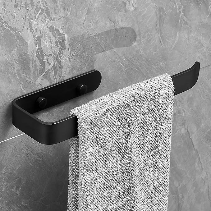 Viewlite Space Towel Holder - Wall Mounted Bathroom Towel Hanger with Strong Adhesive, Rustproof Stainless Steel (Black) - Perfect for Small Bathrooms, Kitchens, RVs & Dorm Rooms