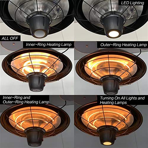 Electric Patio Heater with LED Light - Outdoor Ceiling Heater for Courtyard, Garage & Balcony - Energy Efficient Black Space Heater - Perfect for Christmas Gifts & Year-Round Outdoor Comfort