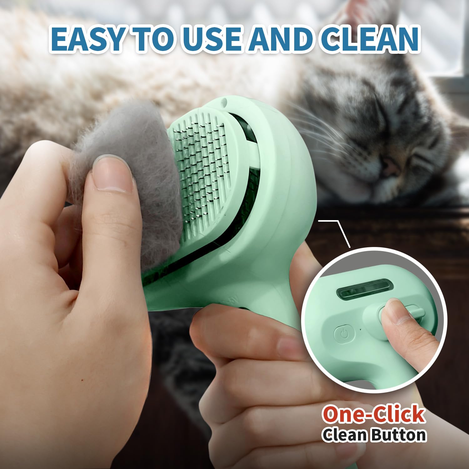 3-in-1 Self Cleaning Pet Grooming Brush - Steam Hair Brush for Dogs & Cats to Reduce Shedding, Anti-Static Deshedding Tool for Long & Short Hair Pets - Perfect for Home Grooming & Shed Control (Green)