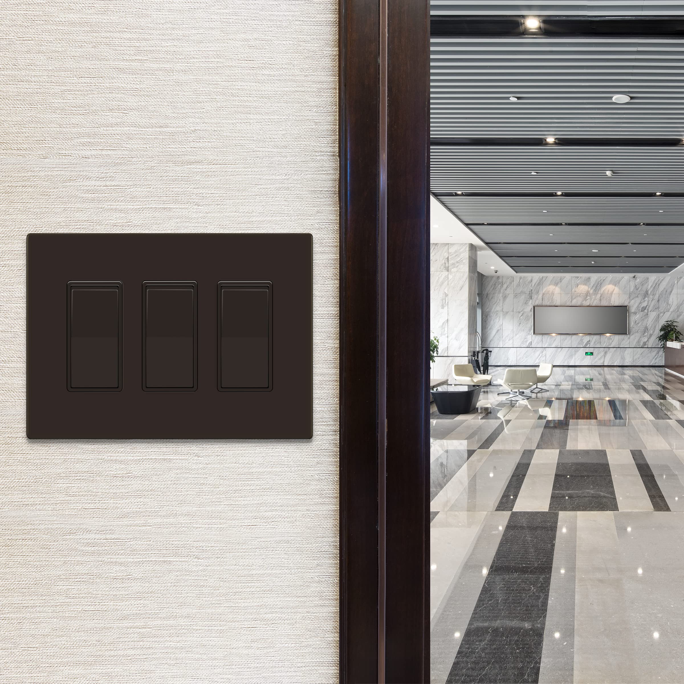 ENERLITES Screwless Decorator Wall Plates - Child Safe Outlet Covers, Glossy Finish, Medium Size 3-Gang (4.88