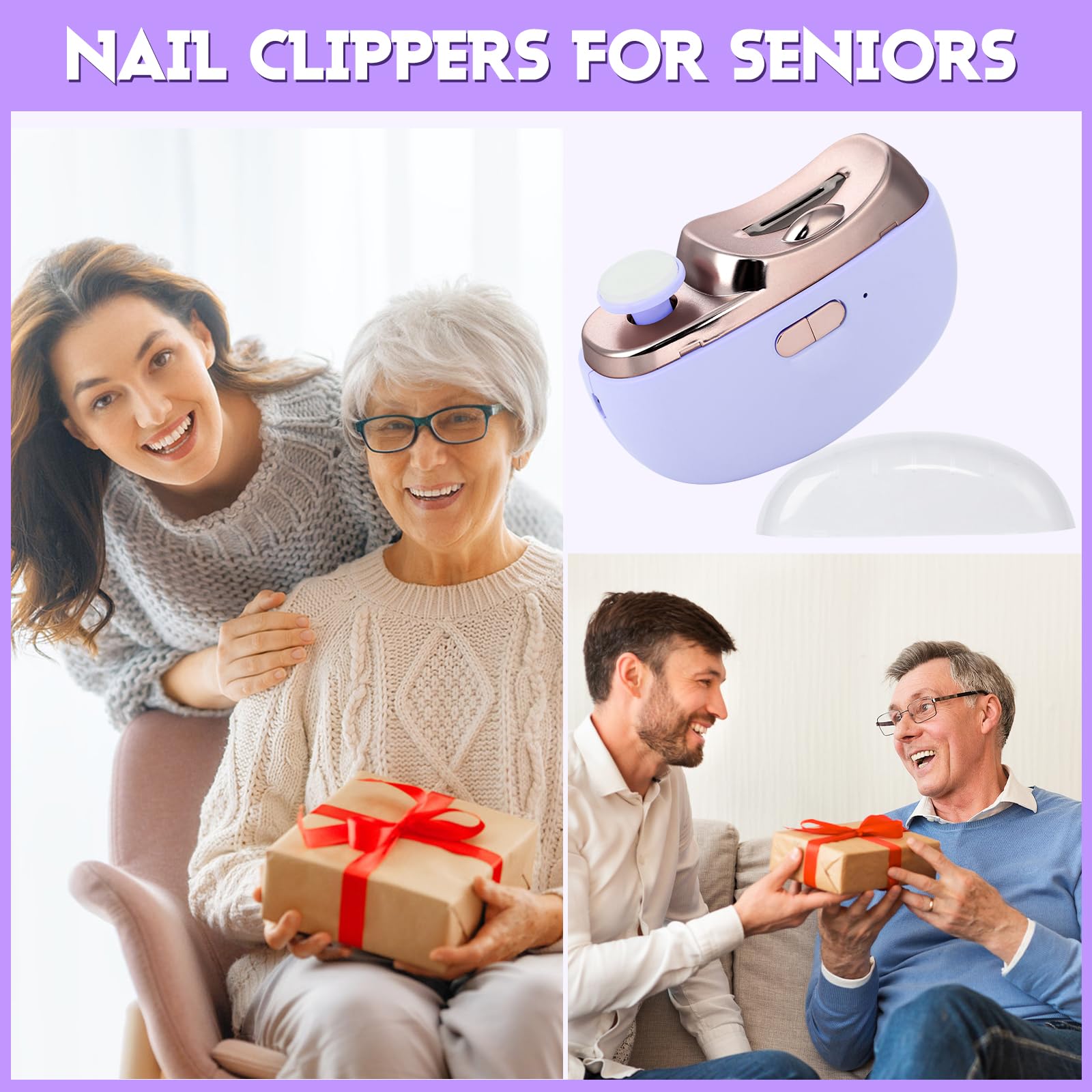 3 in 1 Automatic Electric Nail Clipper with Polishing & Light - 2 Speed Adjustable Nail Trimmer for Kids, Adults & Seniors - Perfect for Home, Travel & Manicure Care (Purple)