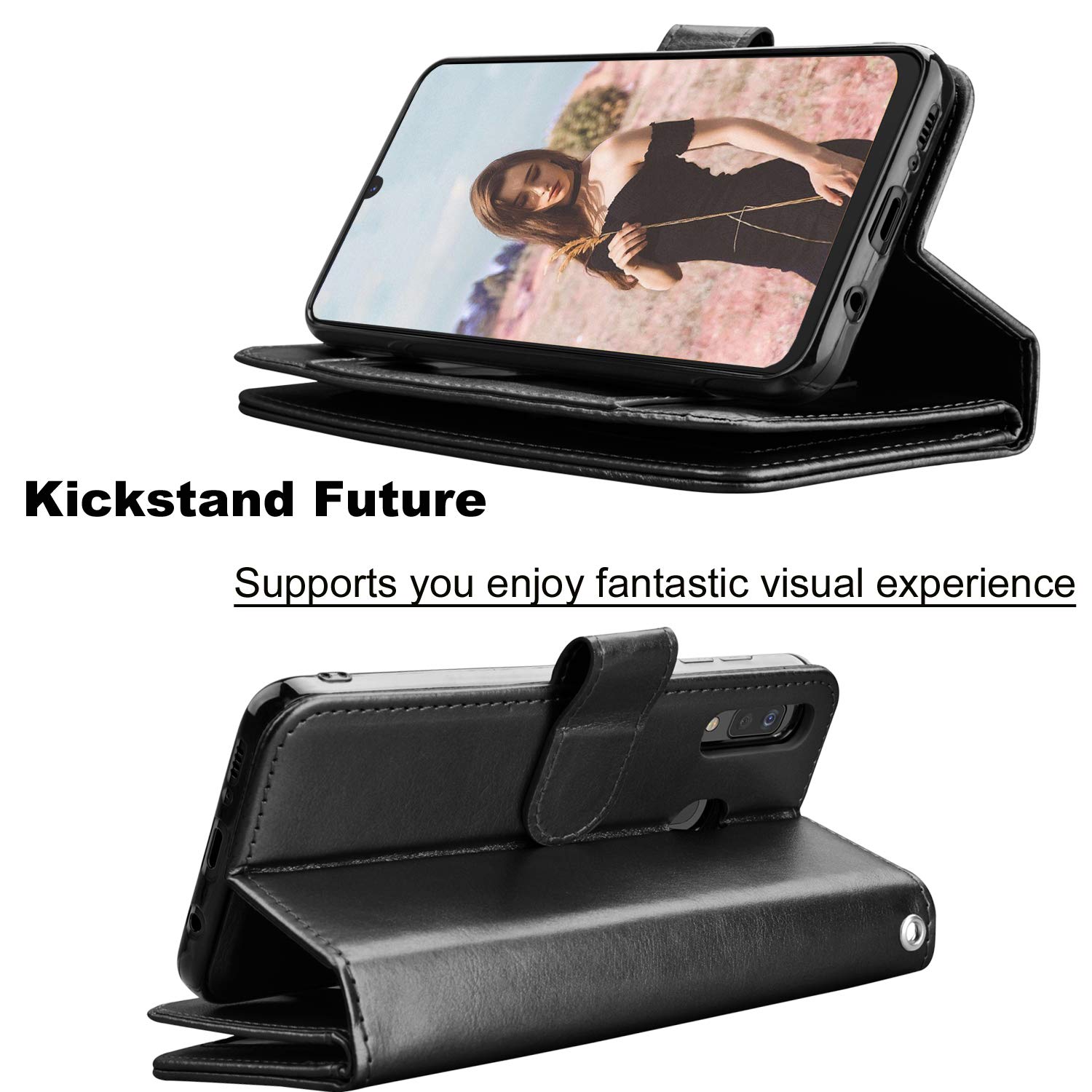 Premium Takfox Wallet Case for Samsung Galaxy A20 (2019) - Magnetic Detachable Flip Cover with ID/Credit Card Slots, Kickstand & Wrist Strap | Perfect for Everyday Use, Travel & Business Meetings (Black)
