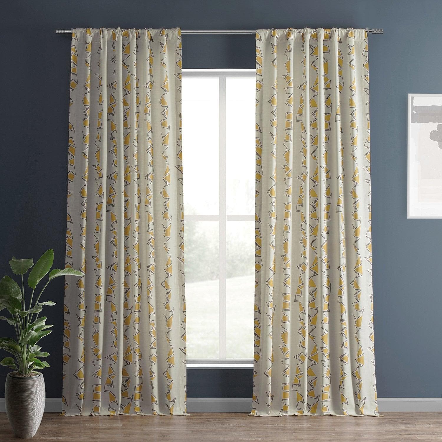 Rock & Roll Marigold Abstract Textured Printed Cotton Curtains for Living Room & Bedroom - Boho Chic Window Treatments for Home Decor