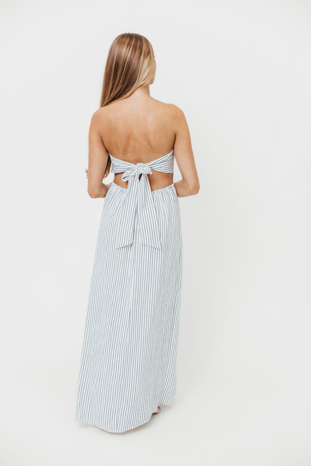 Rayleigh Striped Back Tie Strapless Maxi Dress in Ivory - Elegant Summer Beach Wedding Guest Dress for Women
