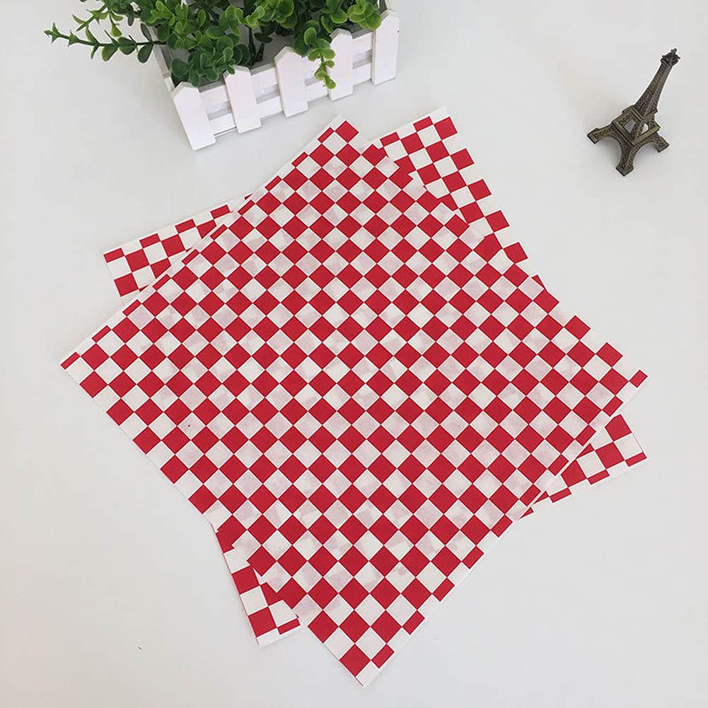 100 Sheets Red and White Checkered Wax Paper - Grease Resistant Food Wrap for Bread, Sandwiches, Deli Meats & Bakery Goods | Perfect for Picnics, Lunchboxes & Party Platters