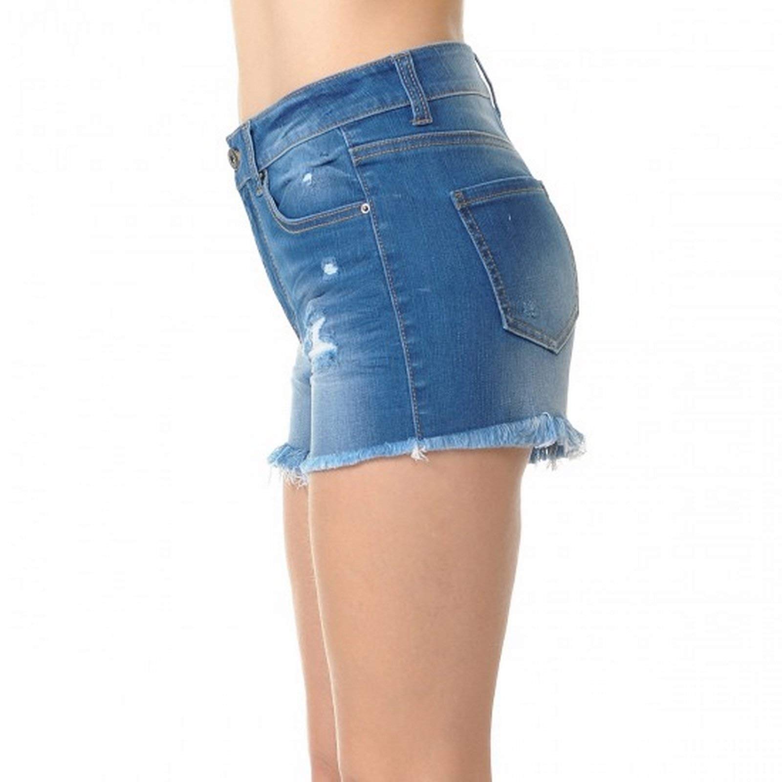 Women's High Waist Distressed Denim Shorts with Frayed Hem - Vintage Ripped Jeans for Summer Casual Outfits & Beach Vacations