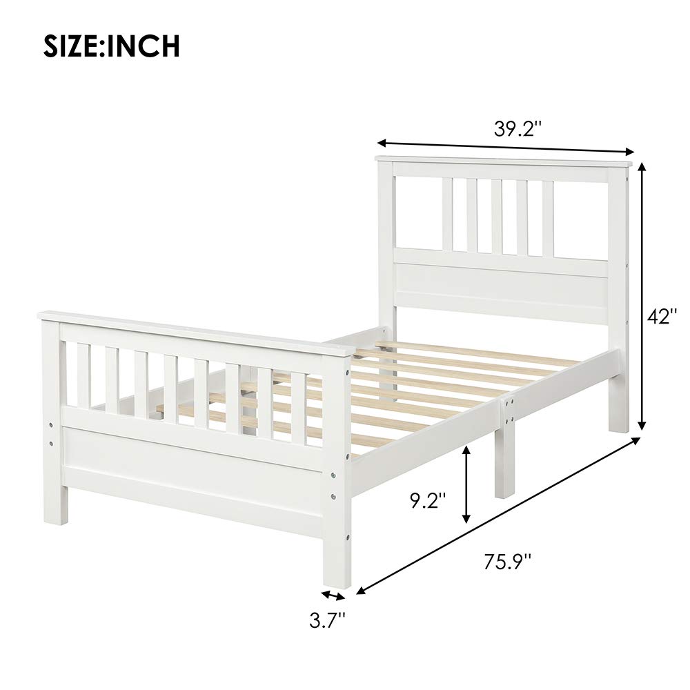 MERITLINE Twin Bed Frame with Headboard - Solid Wood Platform Bed Frame, No Box Spring Needed, White - Perfect for Kids Rooms, Guest Bedrooms & Small Spaces
