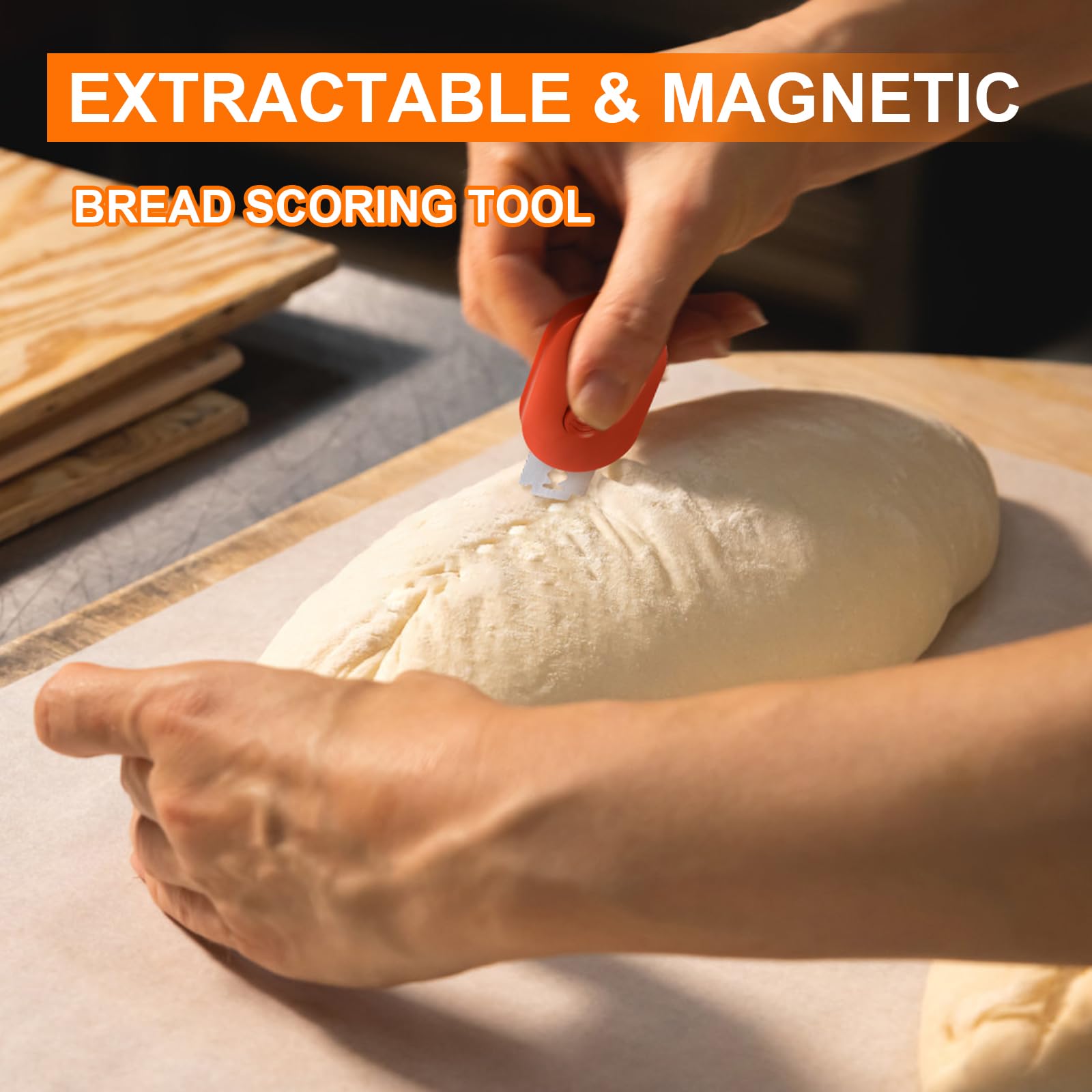 Professional Magnetic Bread Lame Dough Scoring Tool with Retractable Razor - 5 Stainless Steel Blades Included - Perfect for Sourdough, Artisan & Homemade Bread Baking (Black) - Ideal for Bakers, Bread Making Enthusiasts & Kitchen Use