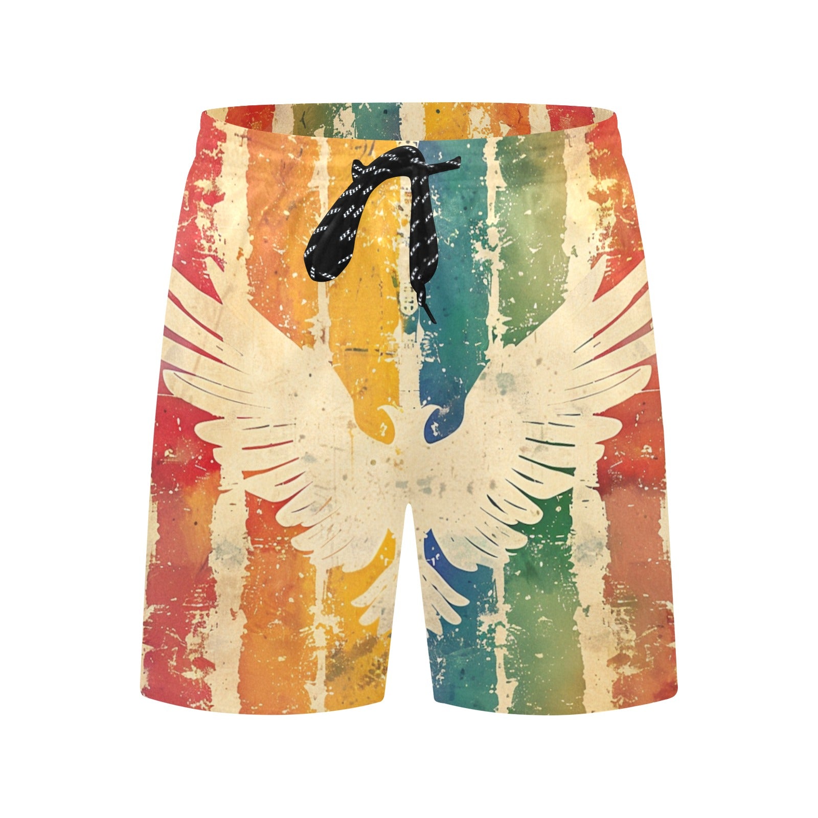 Grunge Phoenix Rises Mid-Length Beach Shorts for Men - Stylish Casual Swimwear for Summer Vacation & Surfing
