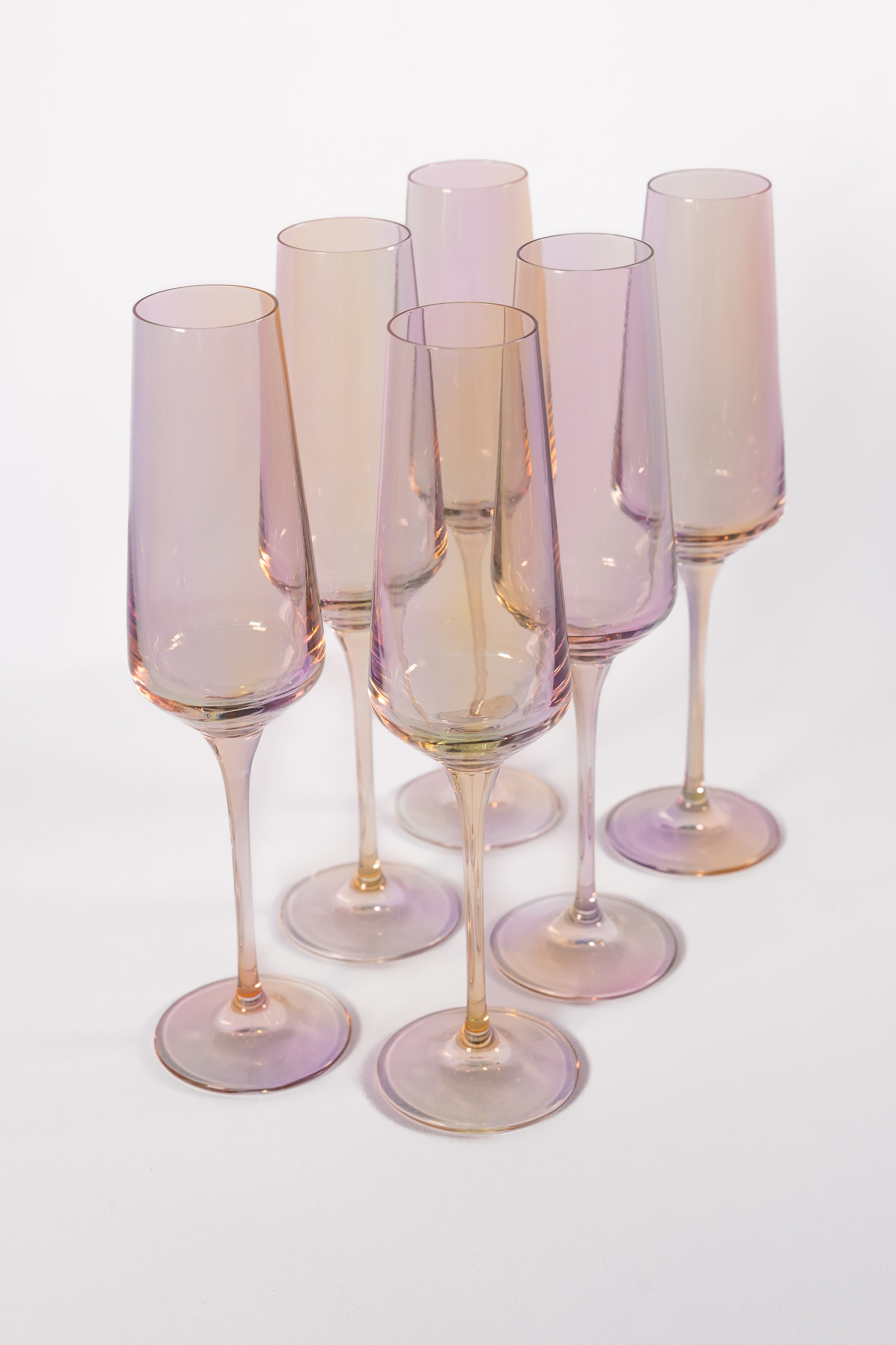 Estelle Colored Champagne Flute Set of 6 - Iridescent Glassware for Wedding, Party & Special Occasions
