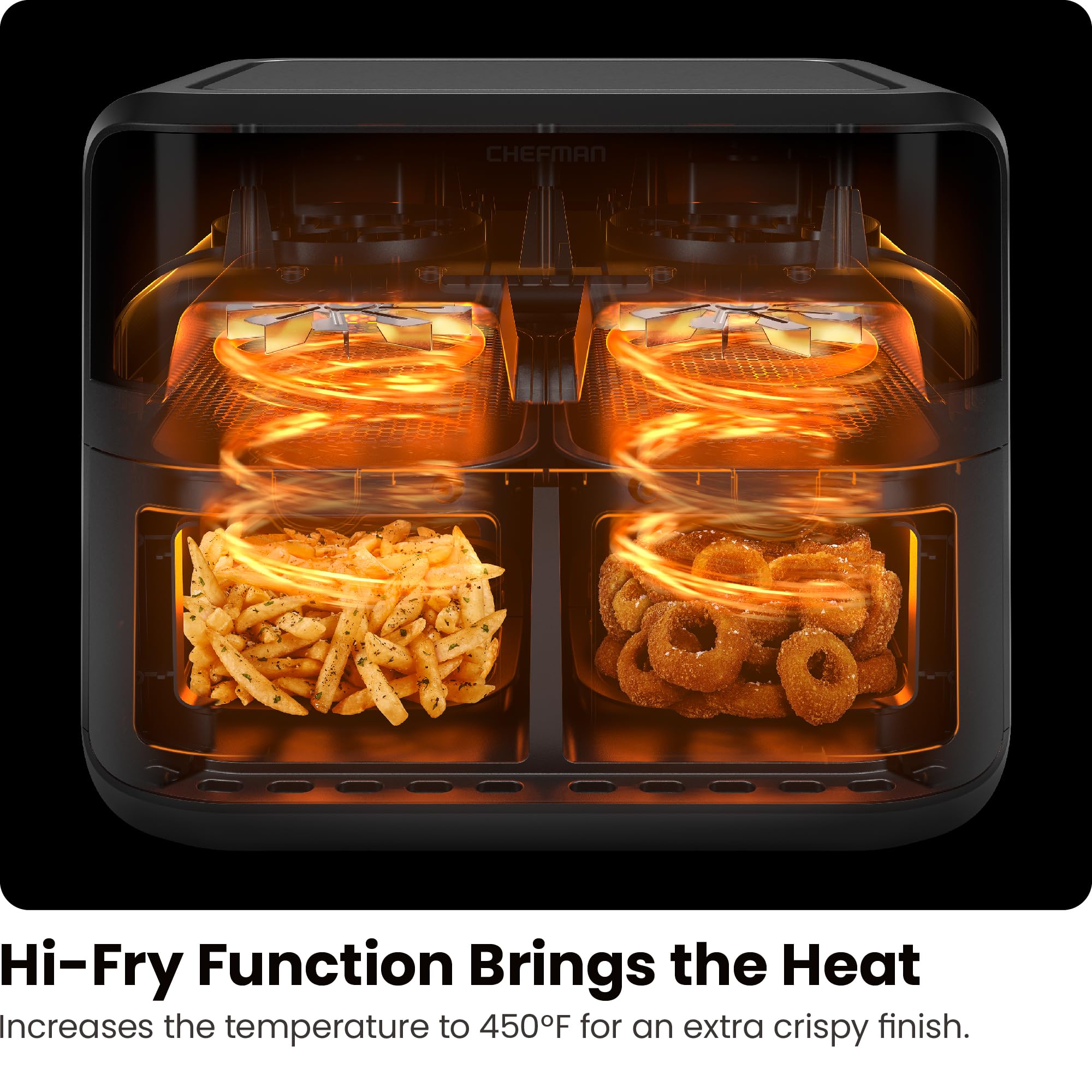 Chefman 6 Quart Dual Basket Air Fryer - Digital Touchscreen, Smart Sync Finish, Hi-Fry Technology, Auto Shutoff, 2 Independent 3QT Nonstick Dishwasher-Safe Baskets - Healthy Oil-Free Cooking for Family Meals, Snacks & Party Foods - Black