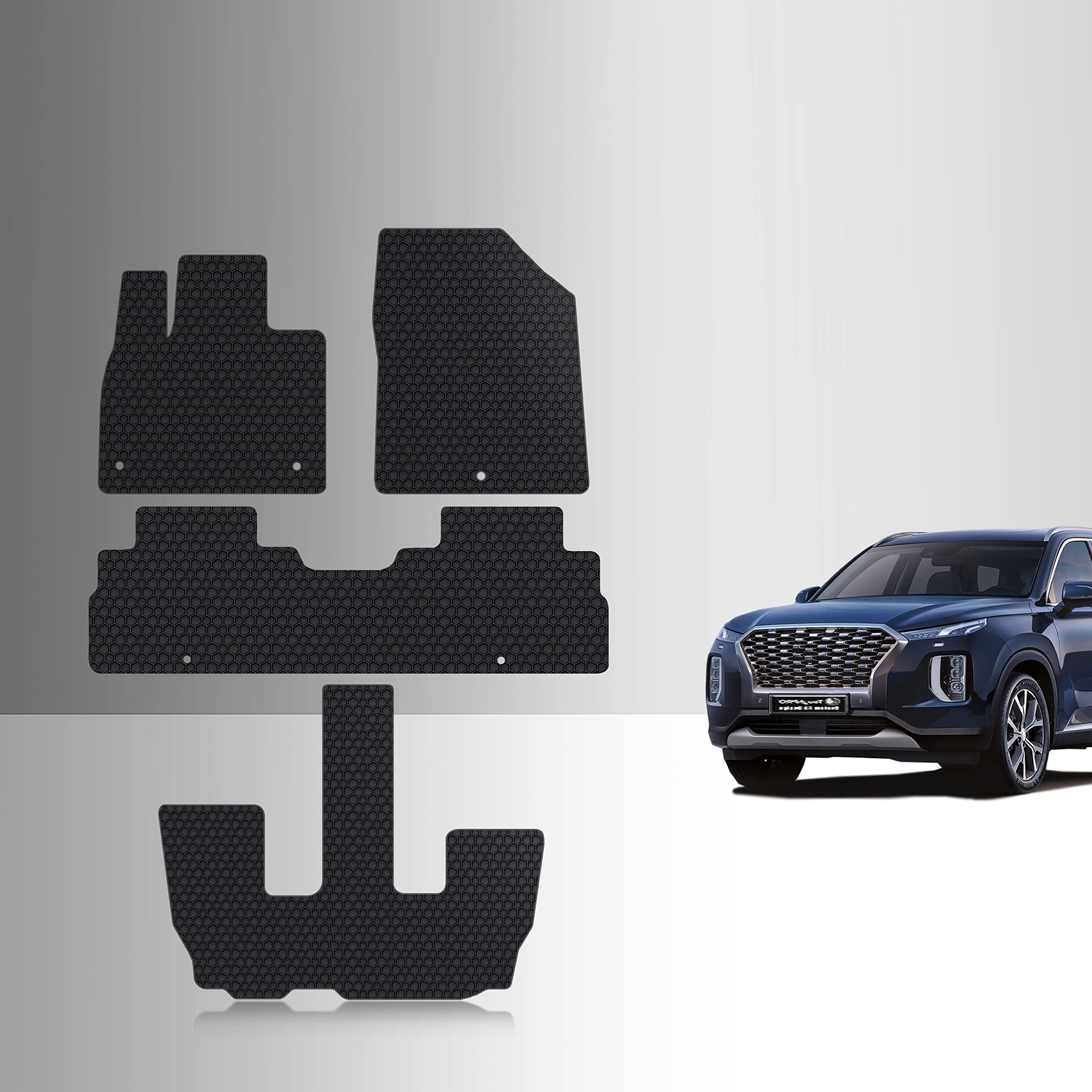 ToughPro All Weather Heavy Duty Black Rubber Floor Mats Accessories Set + 3rd Row for KIA Telluride 2020-2025 - Perfect for Off-Roading, Family Trips & Winter Protection